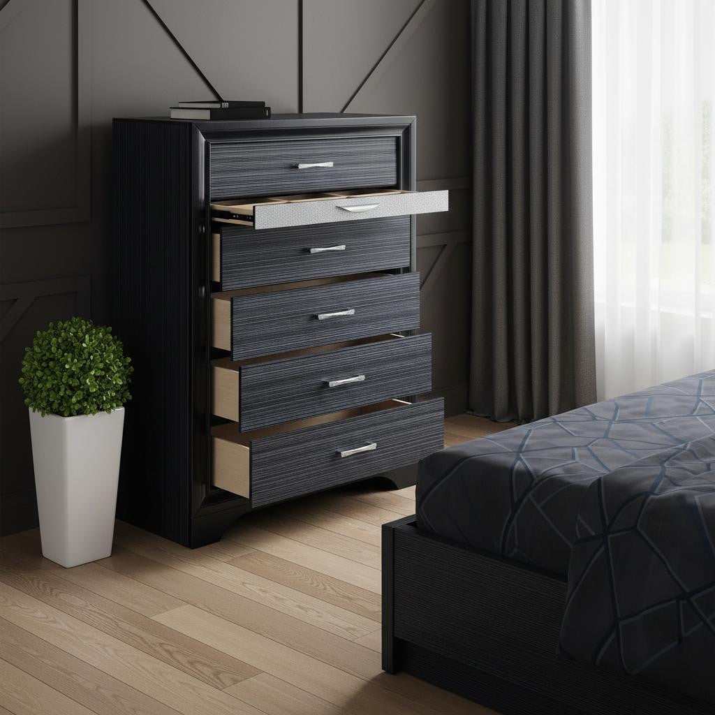 34" Black Solid Wood Six Drawer Chest Homeroots Bed & Bath