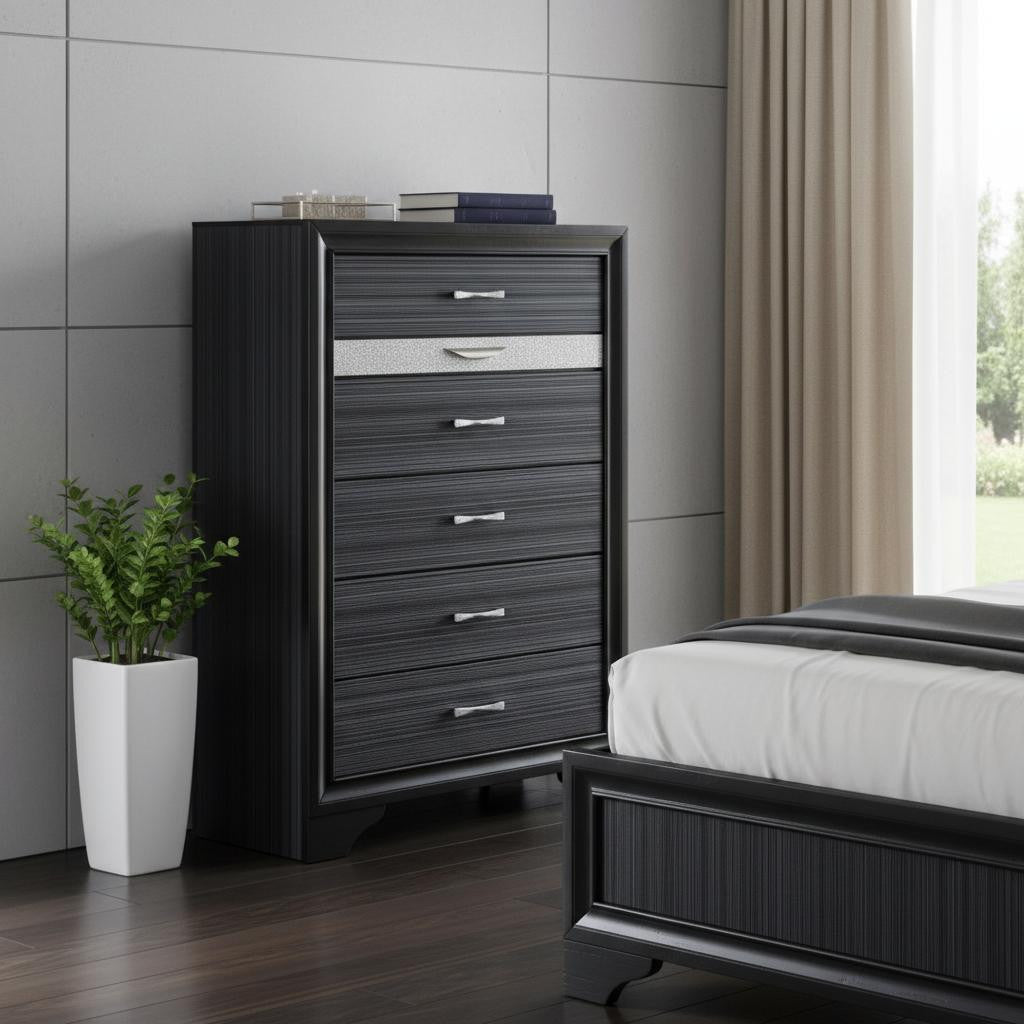 34" Black Solid Wood Six Drawer Chest Homeroots Bed & Bath