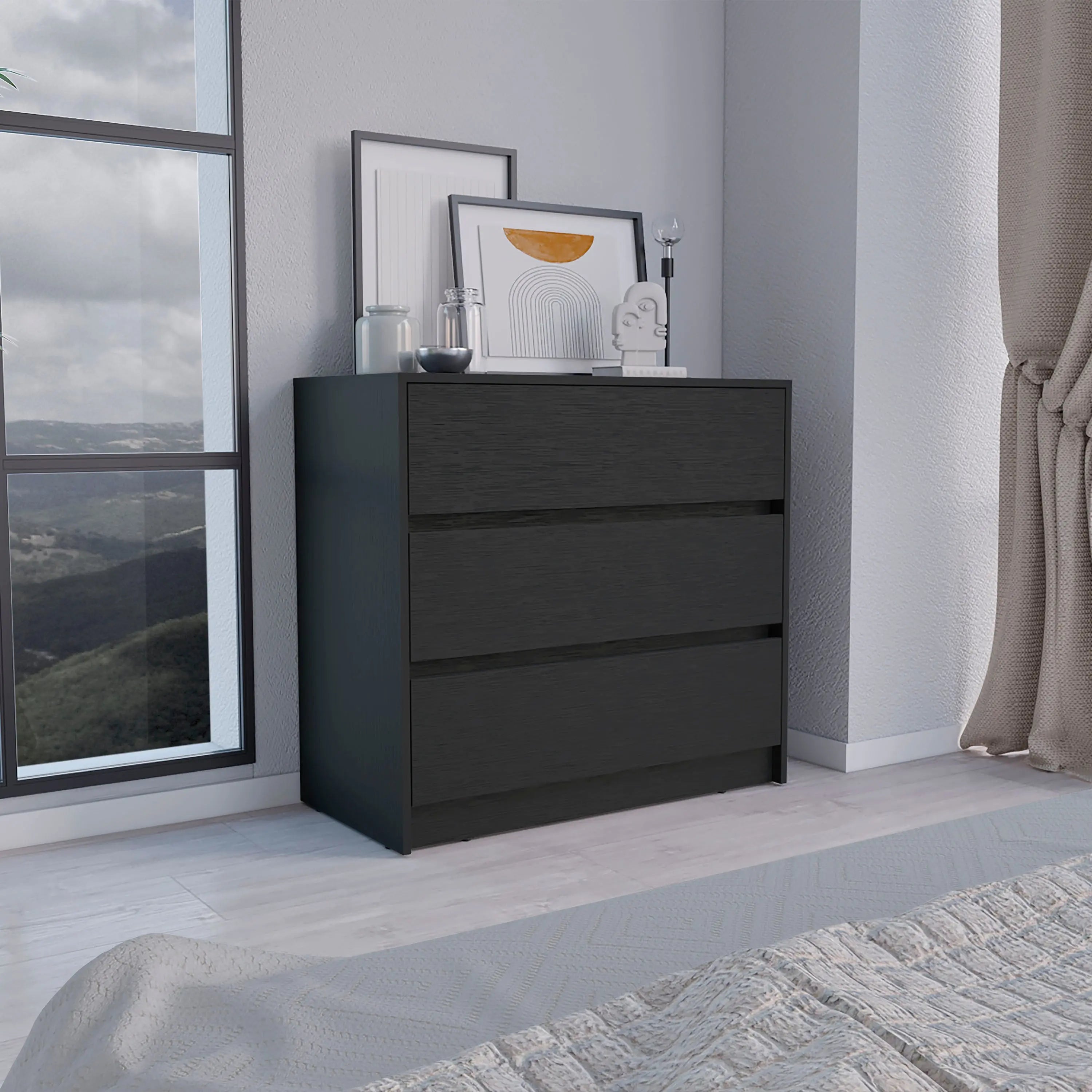 34" Black Three Drawer Dresser Homeroots Bed & Bath