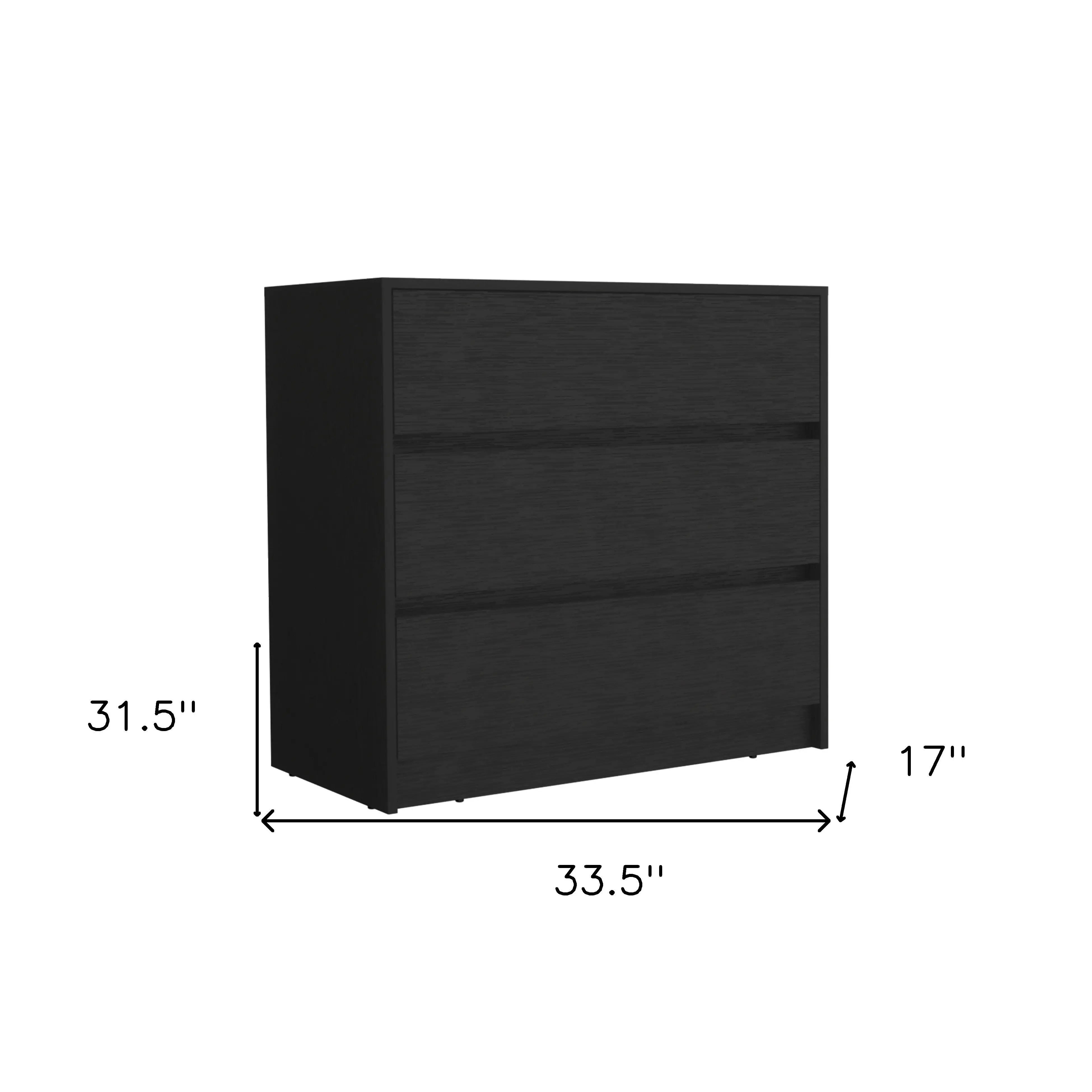 34" Black Three Drawer Dresser Homeroots Bed & Bath