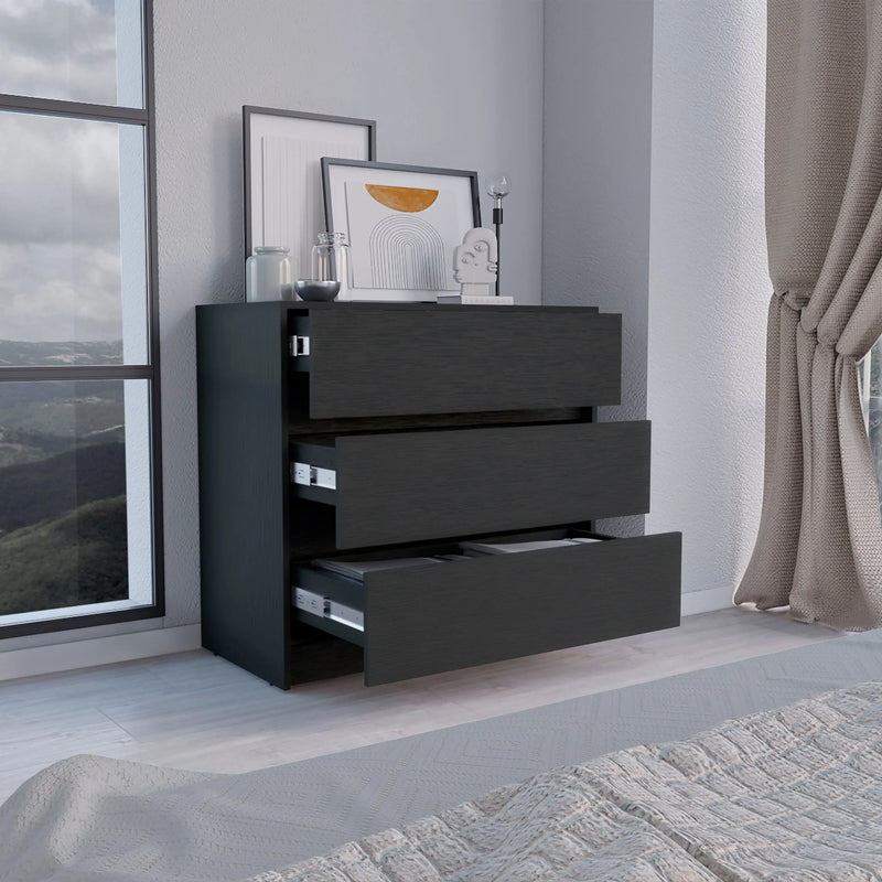 34" Black Three Drawer Dresser Homeroots Bed & Bath
