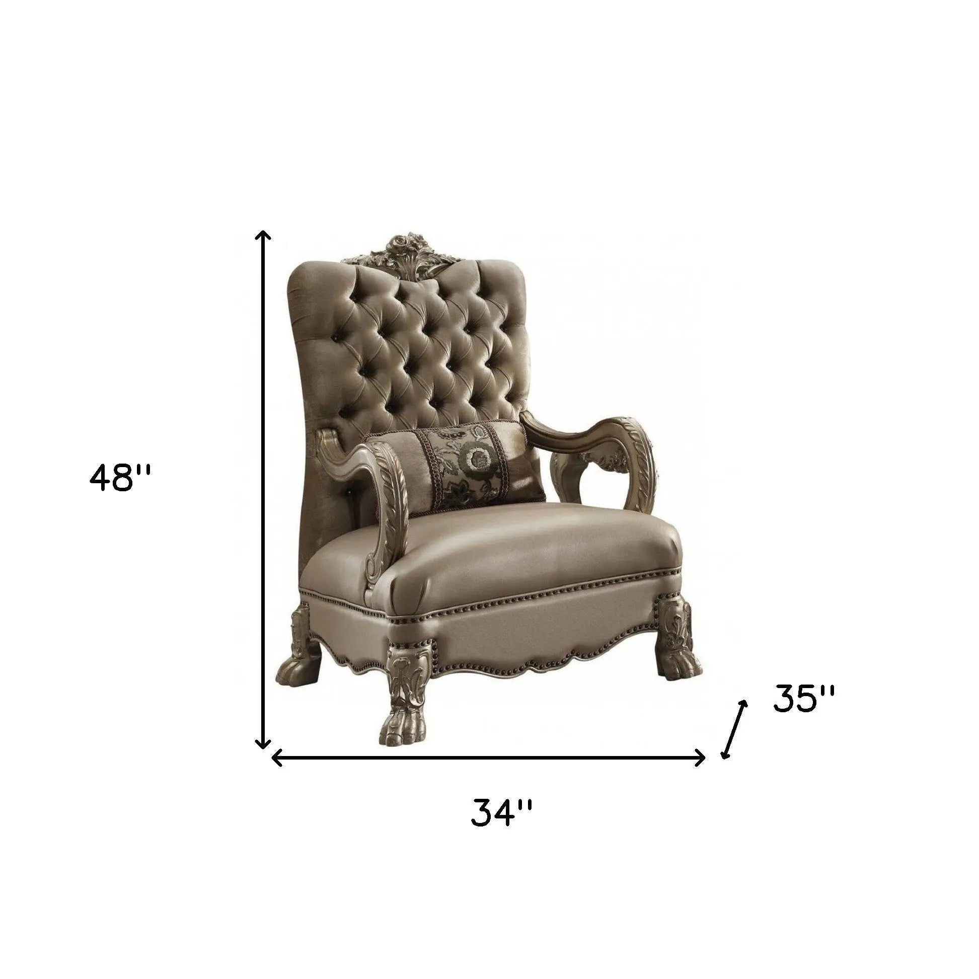 34" Bone and Gold Velvet Tufted Chesterfield Chair And Toss Pillow Homeroots Living Room