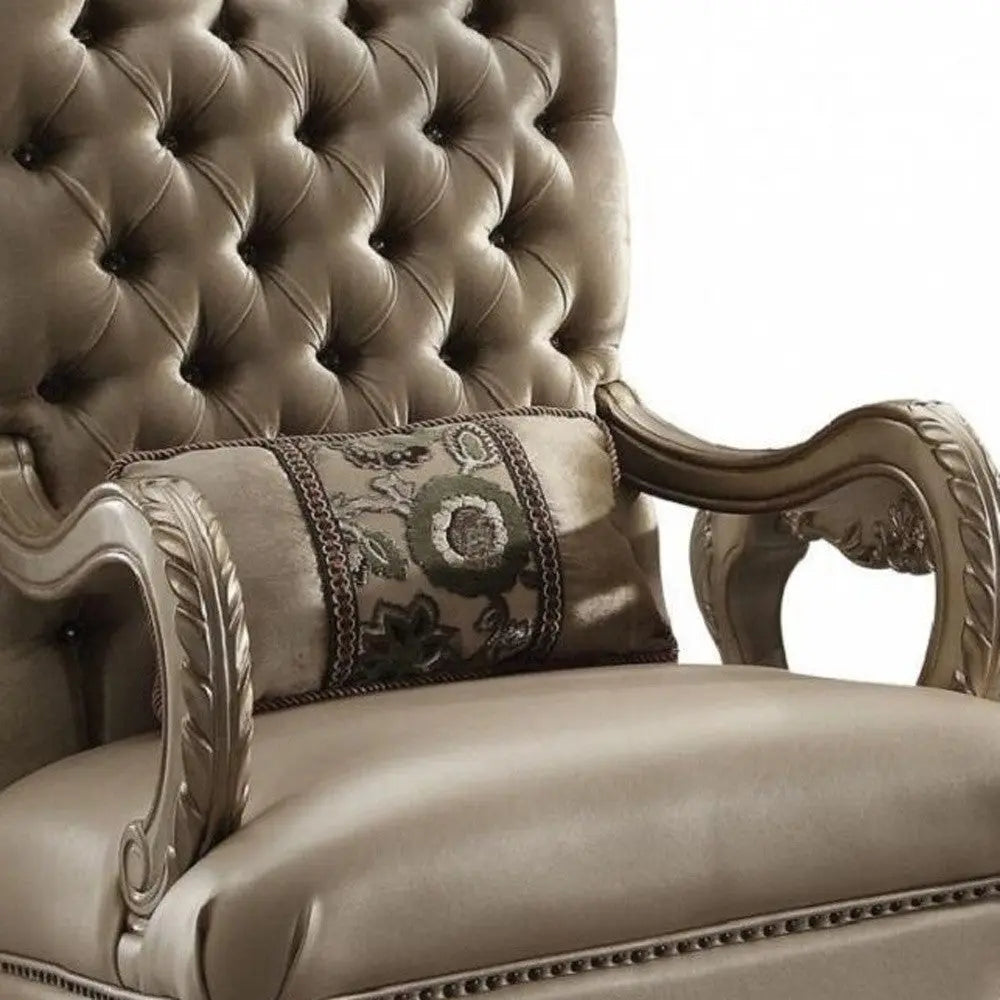 34" Bone and Gold Velvet Tufted Chesterfield Chair And Toss Pillow Homeroots Living Room