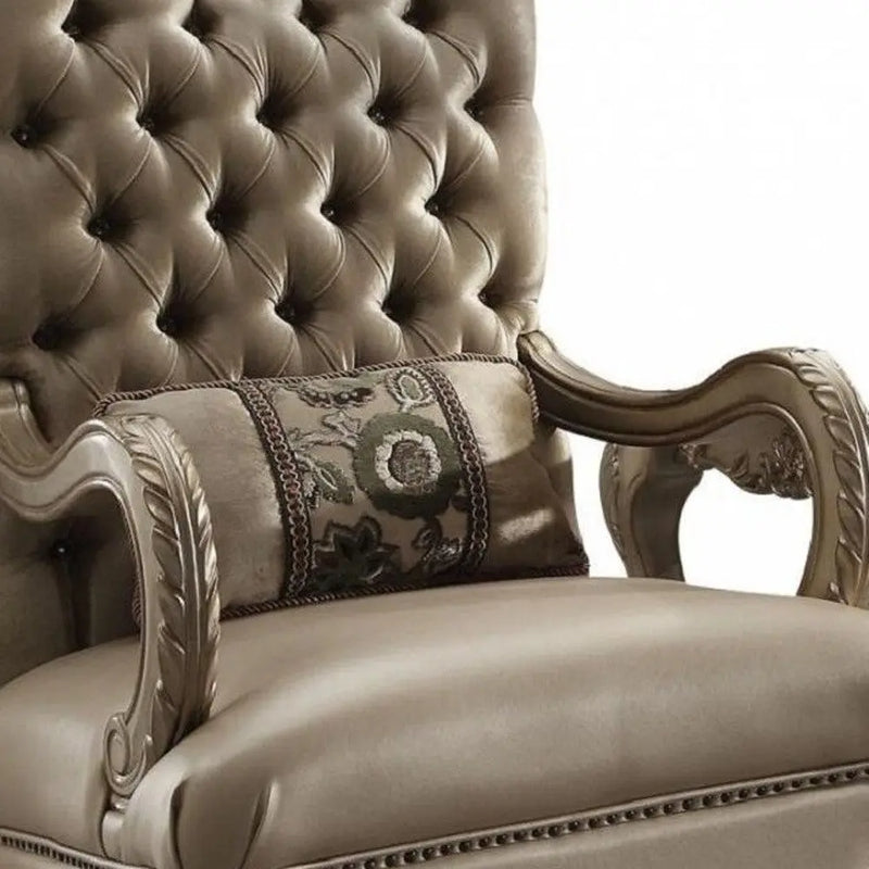 34" Bone and Gold Velvet Tufted Chesterfield Chair And Toss Pillow Homeroots Living Room