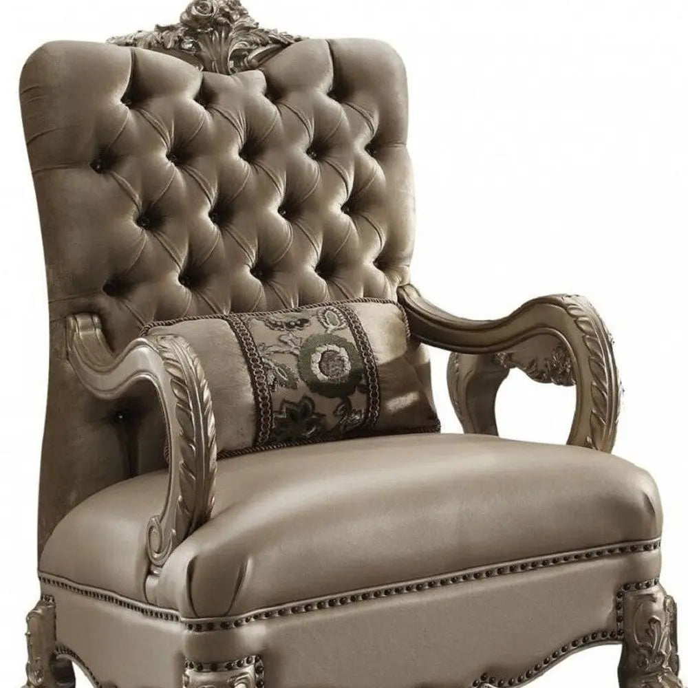 34" Bone and Gold Velvet Tufted Chesterfield Chair And Toss Pillow Homeroots Living Room
