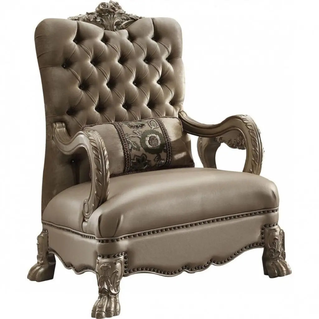34" Bone and Gold Velvet Tufted Chesterfield Chair And Toss Pillow Homeroots Living Room