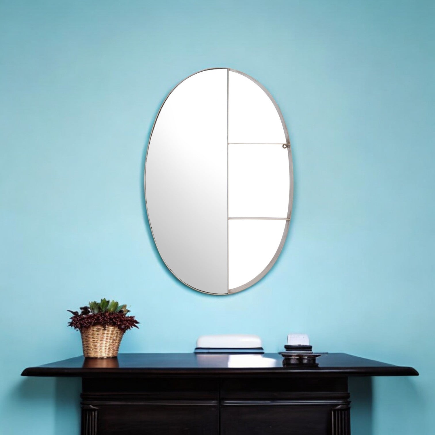 34" Bronze Oval Steel Framed Accent Mirror - GreatEagleInc