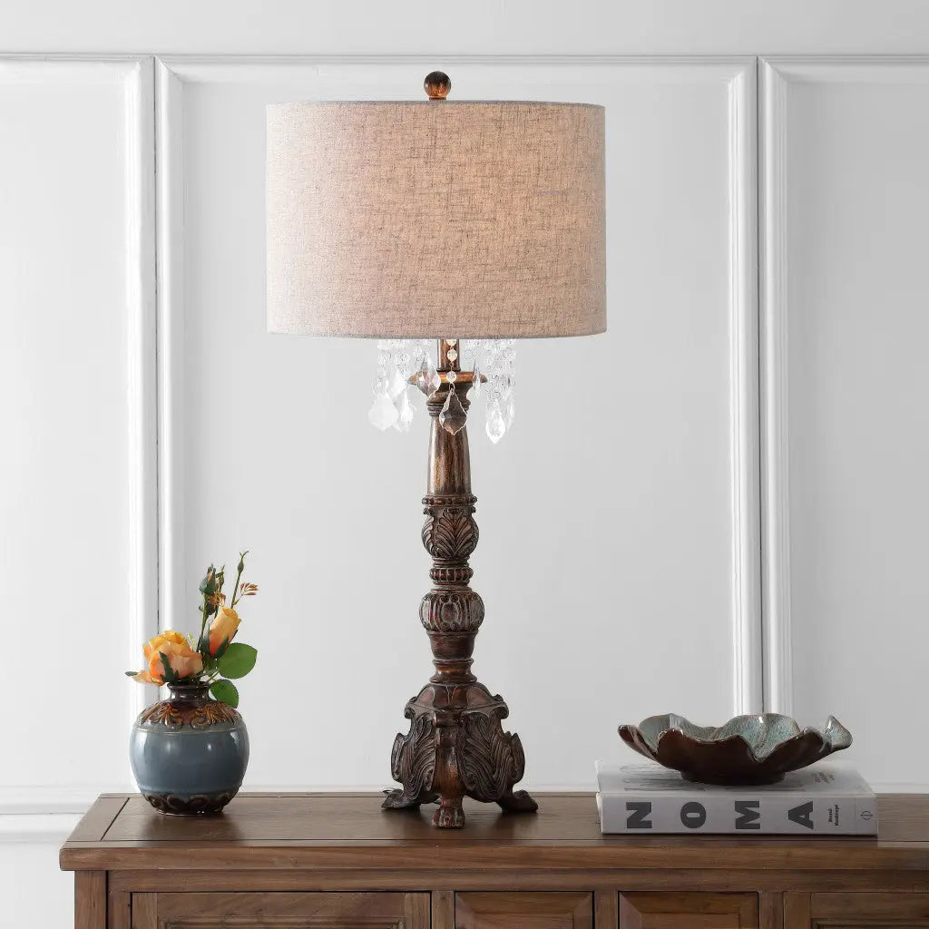 34" Brown Novelty Table Lamp With Drum Shade Homeroots Lighting
