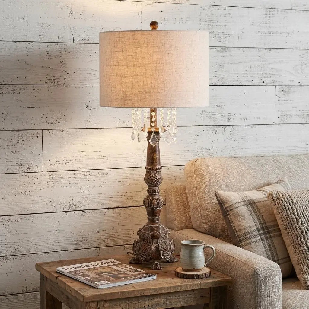 34" Brown Novelty Table Lamp With Drum Shade Homeroots Lighting