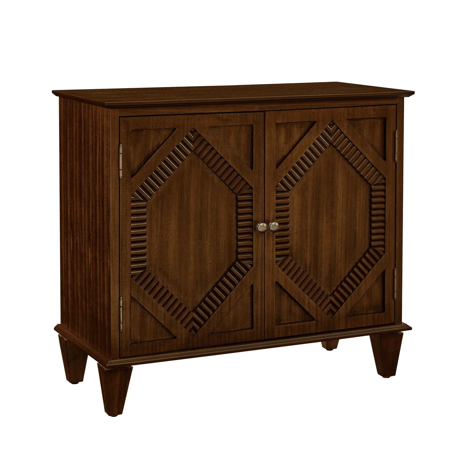 34" Brown Wood Carved Geometric Accent Cabinet With Two Doors Homeroots Kitchen & Dining