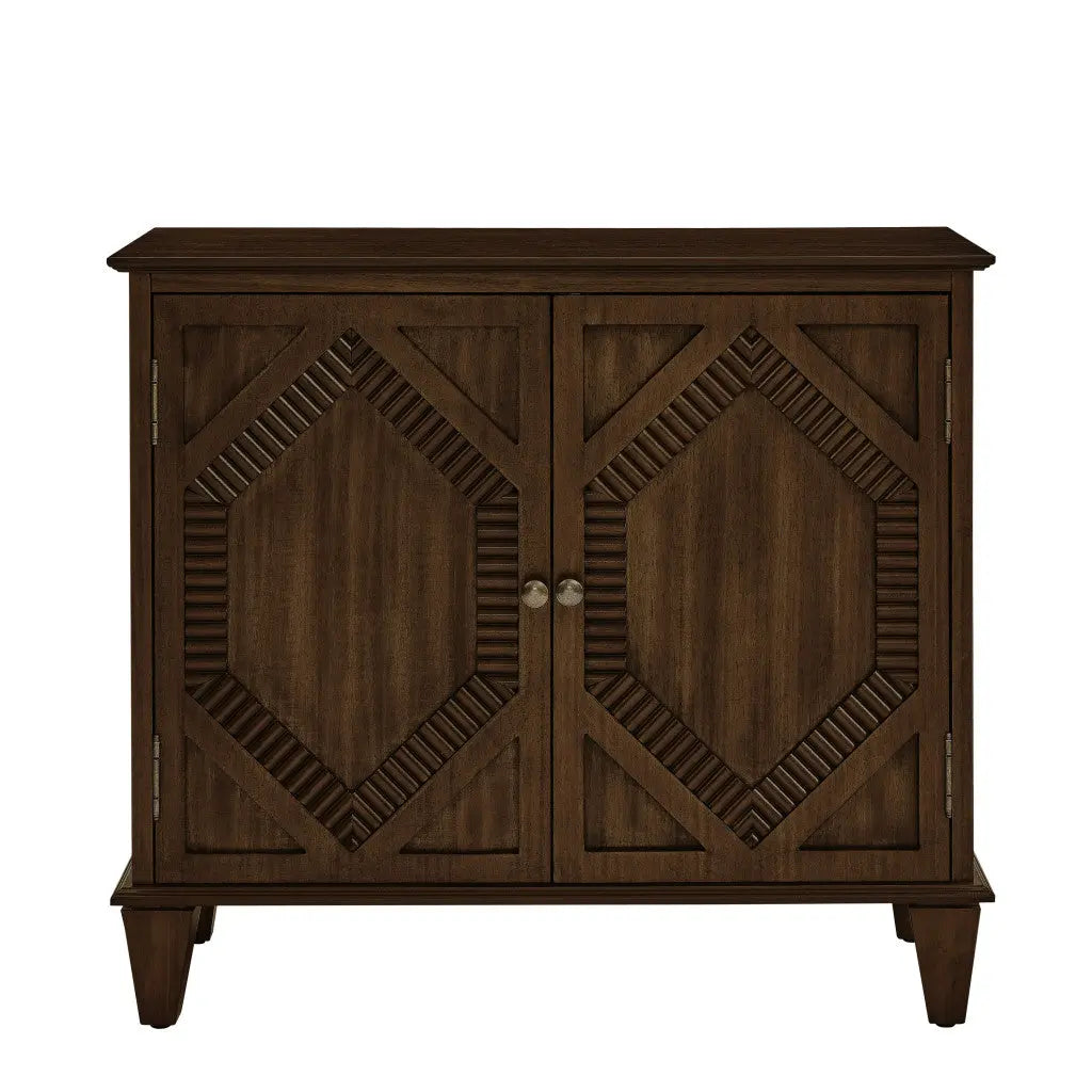 34" Brown Wood Carved Geometric Accent Cabinet With Two Doors Homeroots Kitchen & Dining