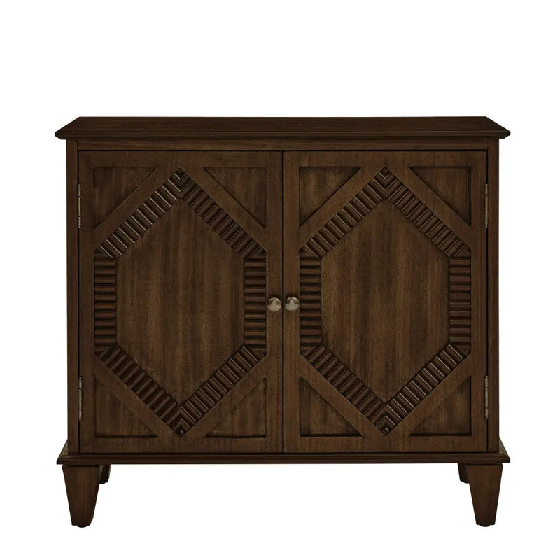 34" Brown Wood Carved Geometric Accent Cabinet With Two Doors Homeroots Kitchen & Dining