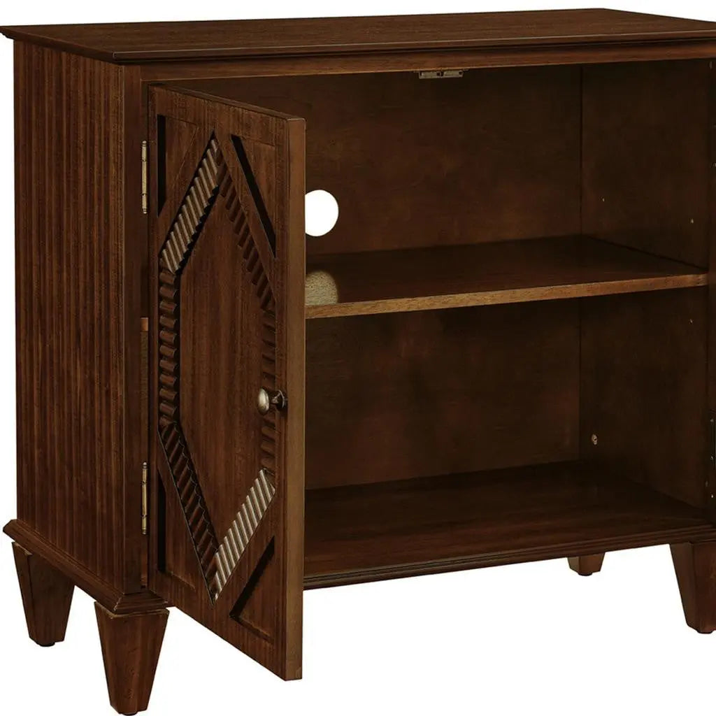 34" Brown Wood Carved Geometric Accent Cabinet With Two Doors Homeroots Kitchen & Dining
