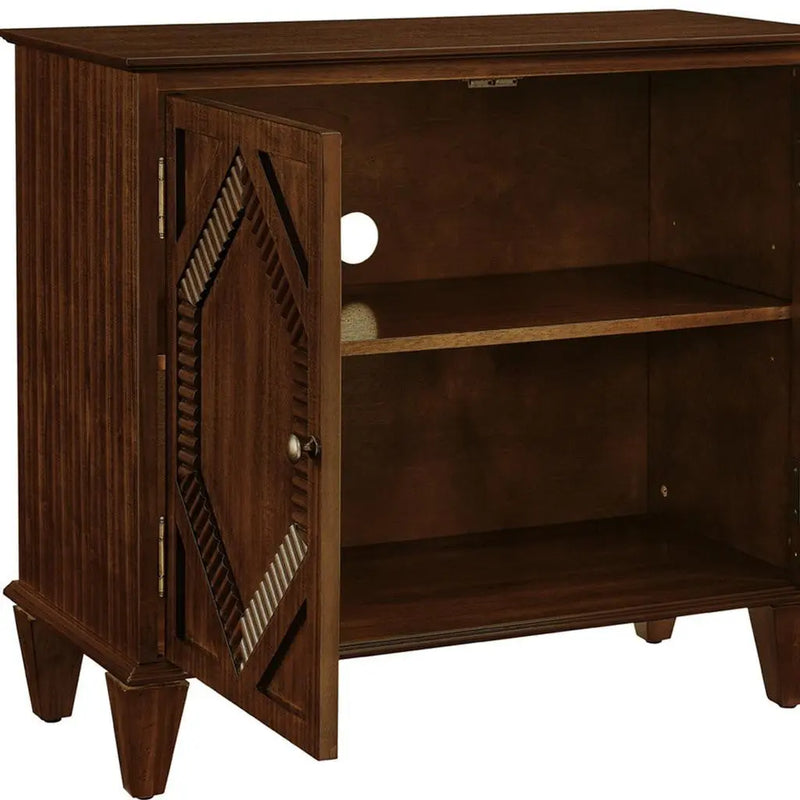 34" Brown Wood Carved Geometric Accent Cabinet With Two Doors Homeroots Kitchen & Dining