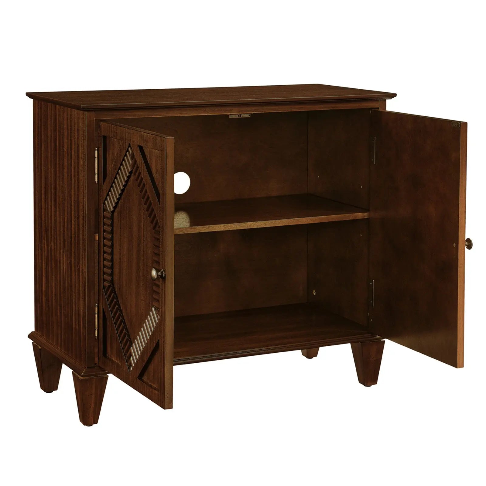 34" Brown Wood Carved Geometric Accent Cabinet With Two Doors Homeroots Kitchen & Dining
