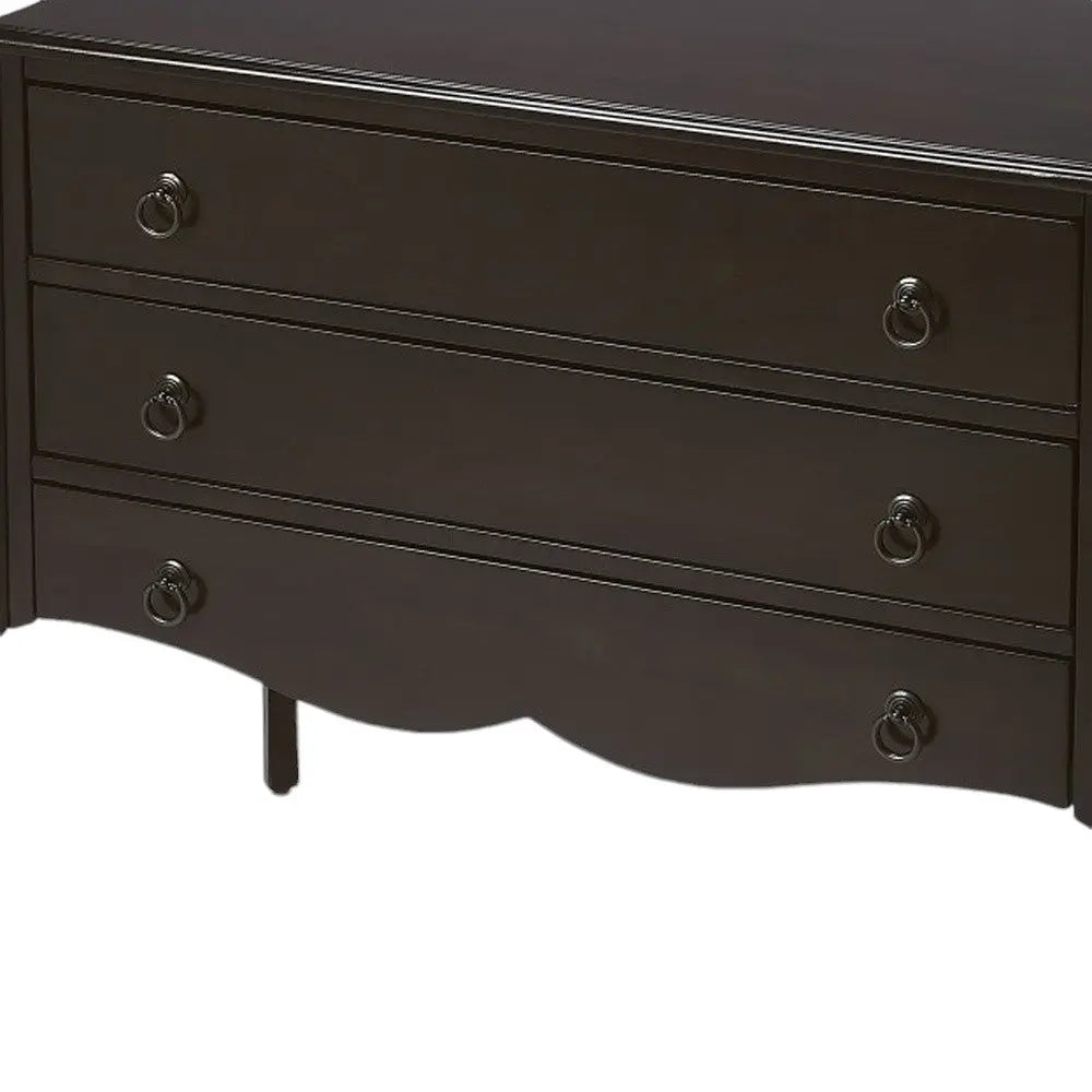 34" Dark Brown Solid Wood Three Drawer Dresser Homeroots Bed & Bath