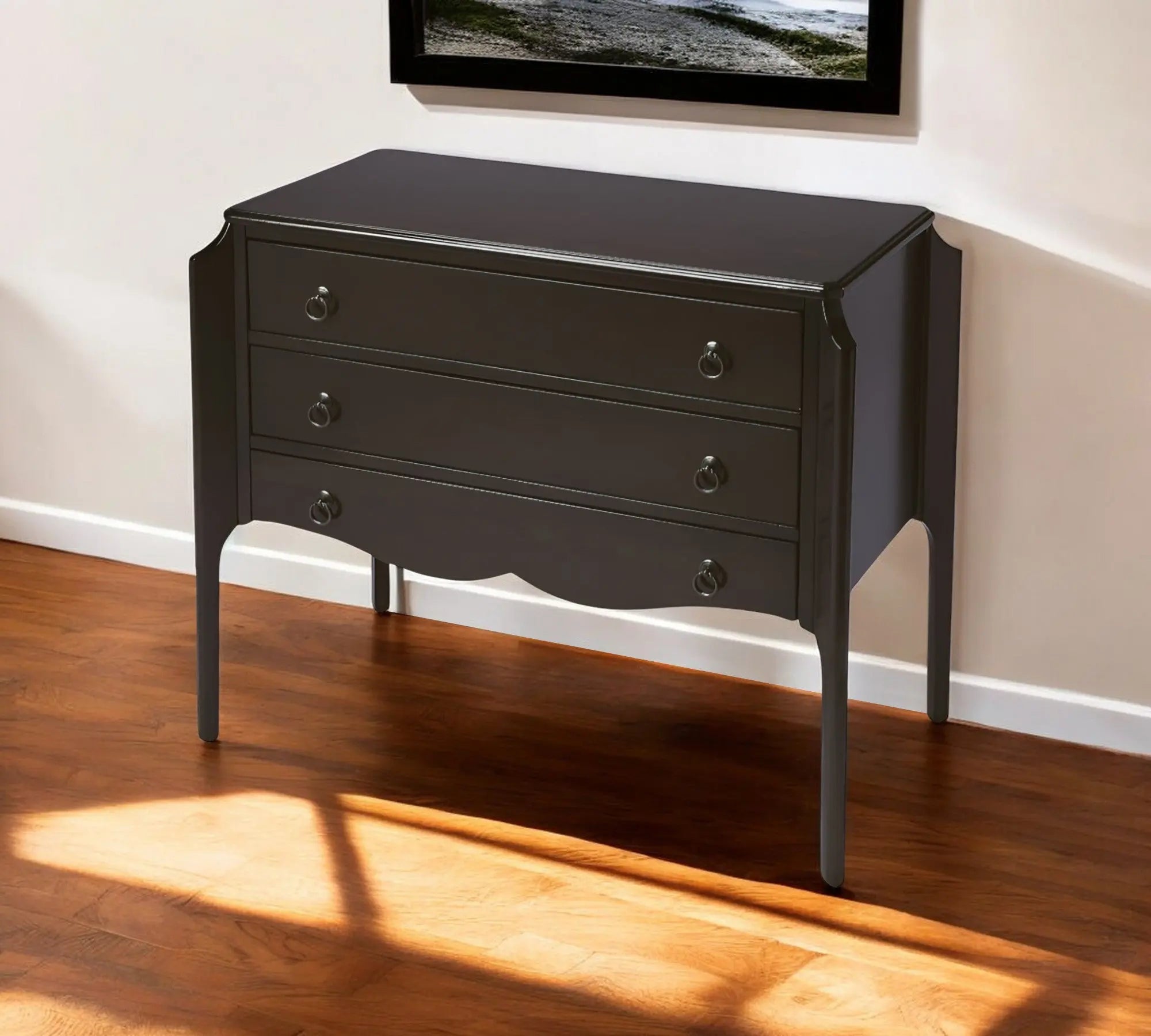 34" Dark Brown Solid Wood Three Drawer Dresser Homeroots Bed & Bath