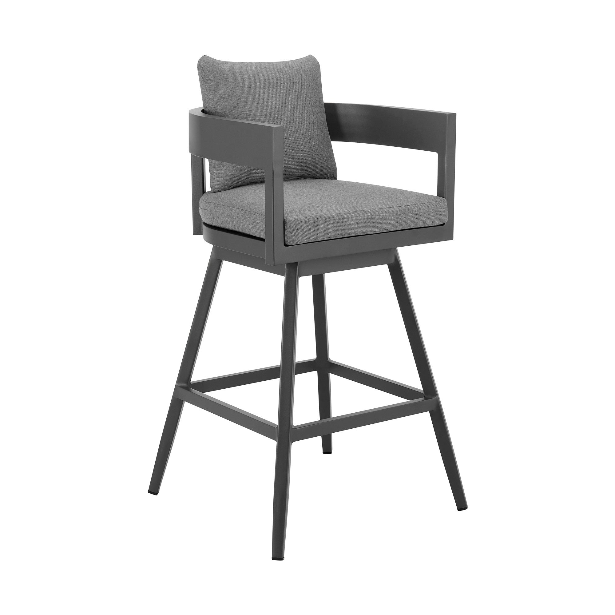 34" Dark Gray Metal Swivel Low back Outdoor Counter Height Bar chair with Footrest - GreatEagleInc