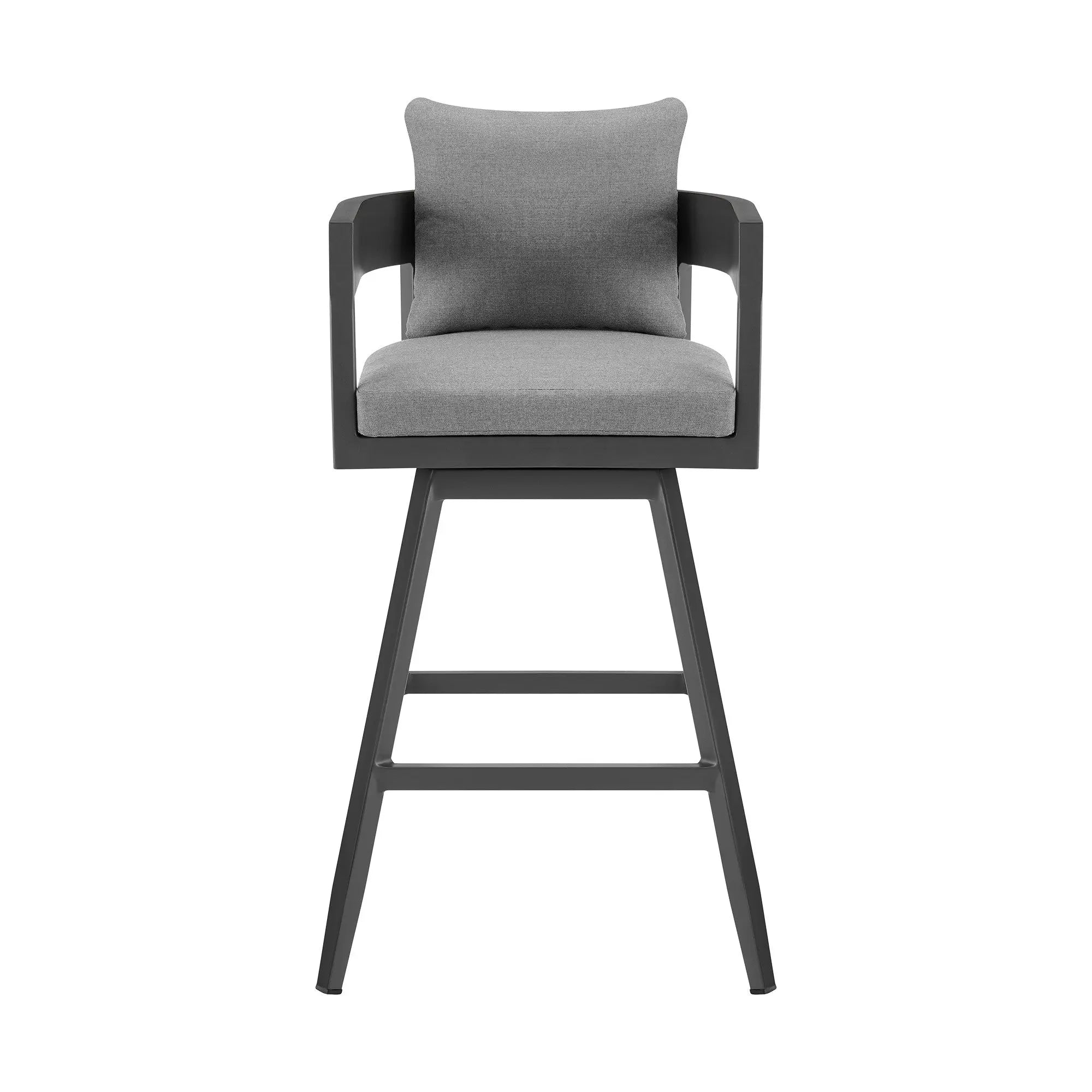 34" Dark Gray Metal Swivel Low back Outdoor Counter Height Bar chair with Footrest - GreatEagleInc