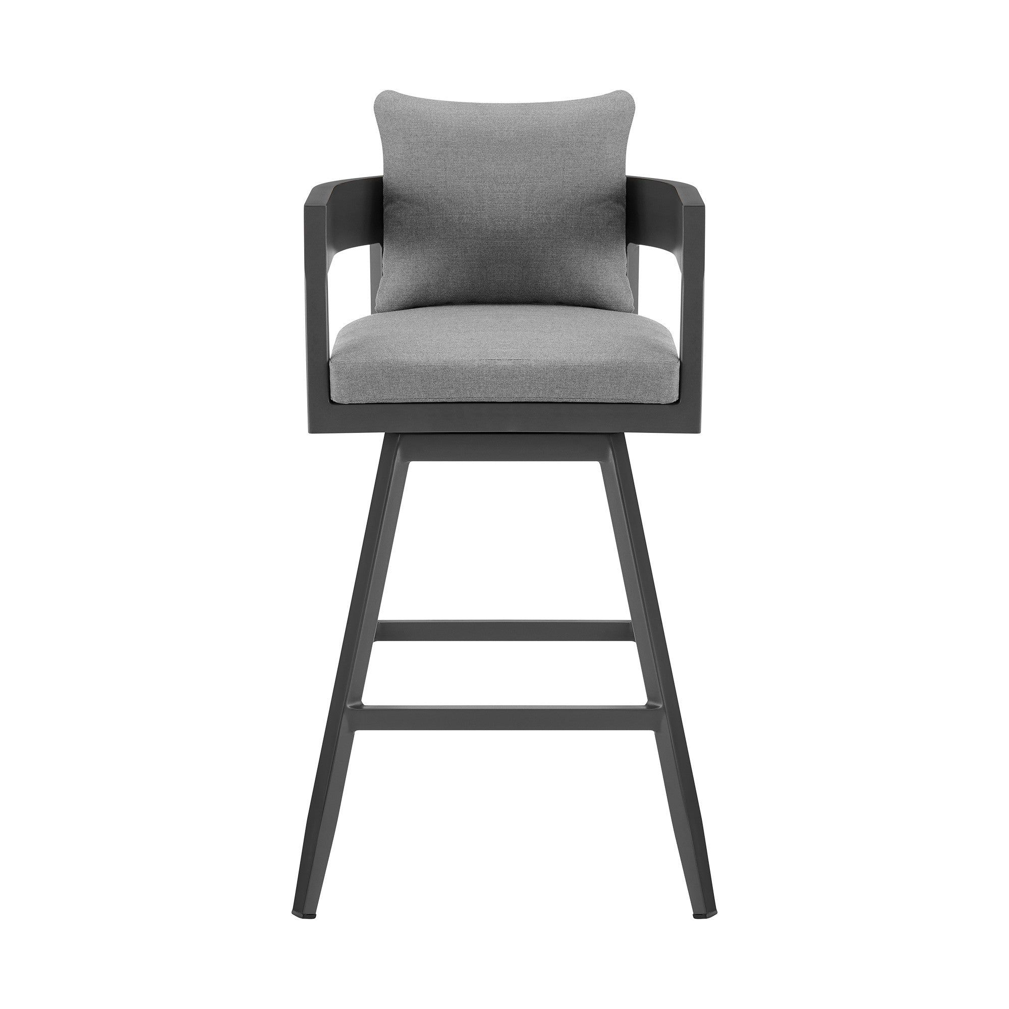 34" Dark Gray Metal Swivel Low back Outdoor Counter Height Bar chair with Footrest - GreatEagleInc
