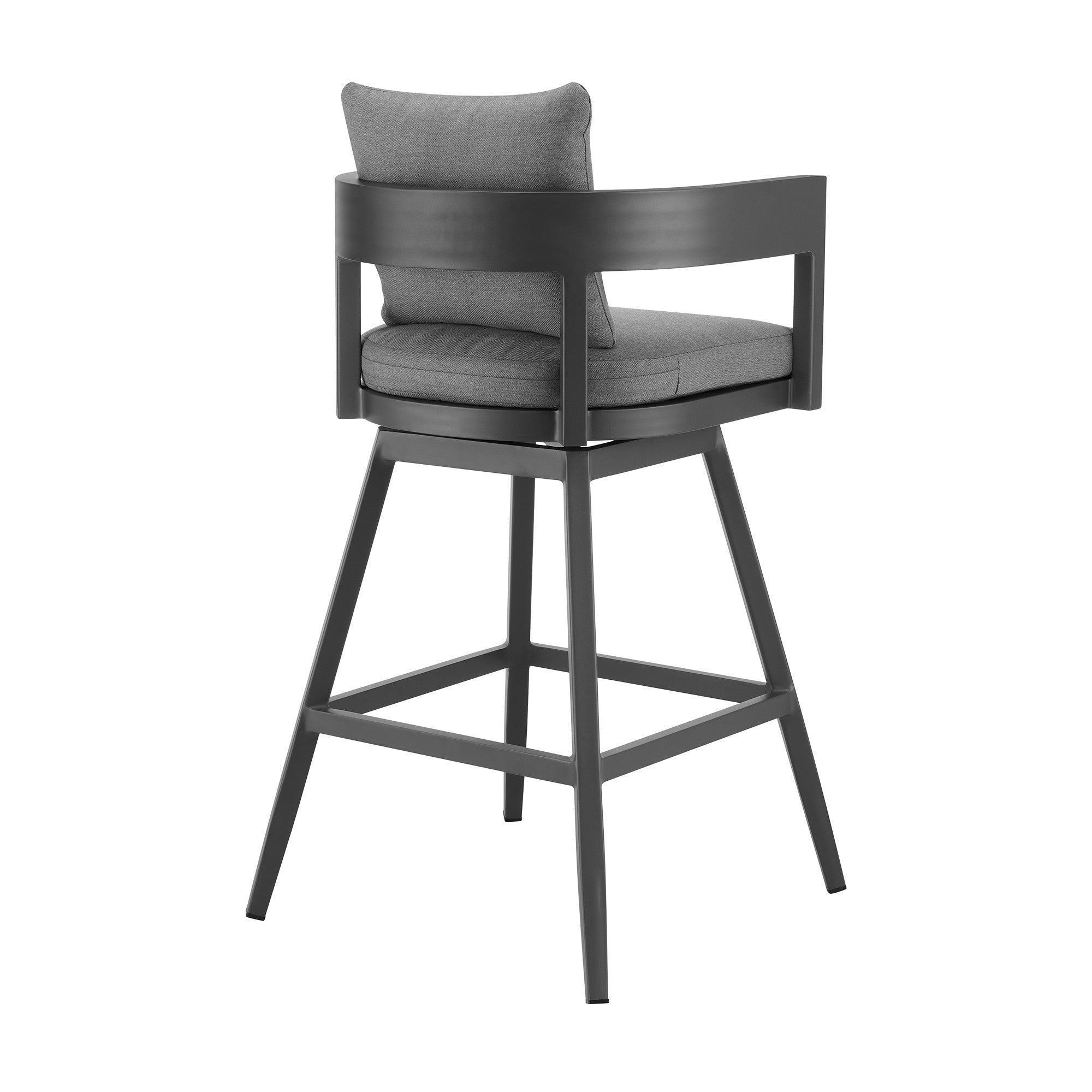34" Dark Gray Metal Swivel Low back Outdoor Counter Height Bar chair with Footrest - GreatEagleInc