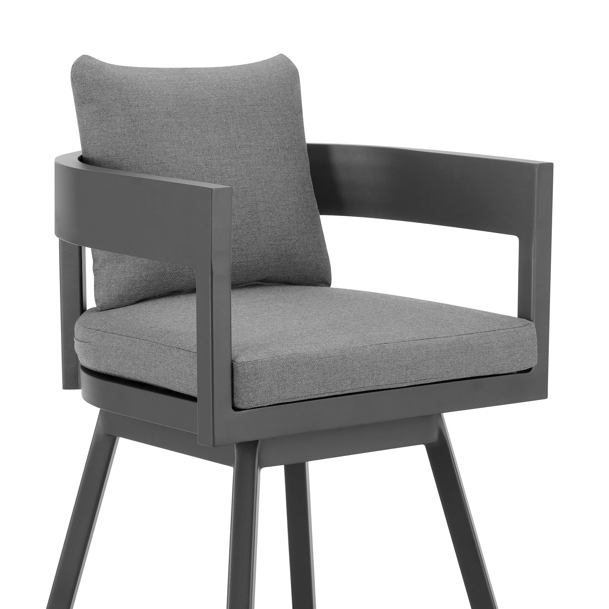 34" Dark Gray Metal Swivel Low back Outdoor Counter Height Bar chair with Footrest - GreatEagleInc