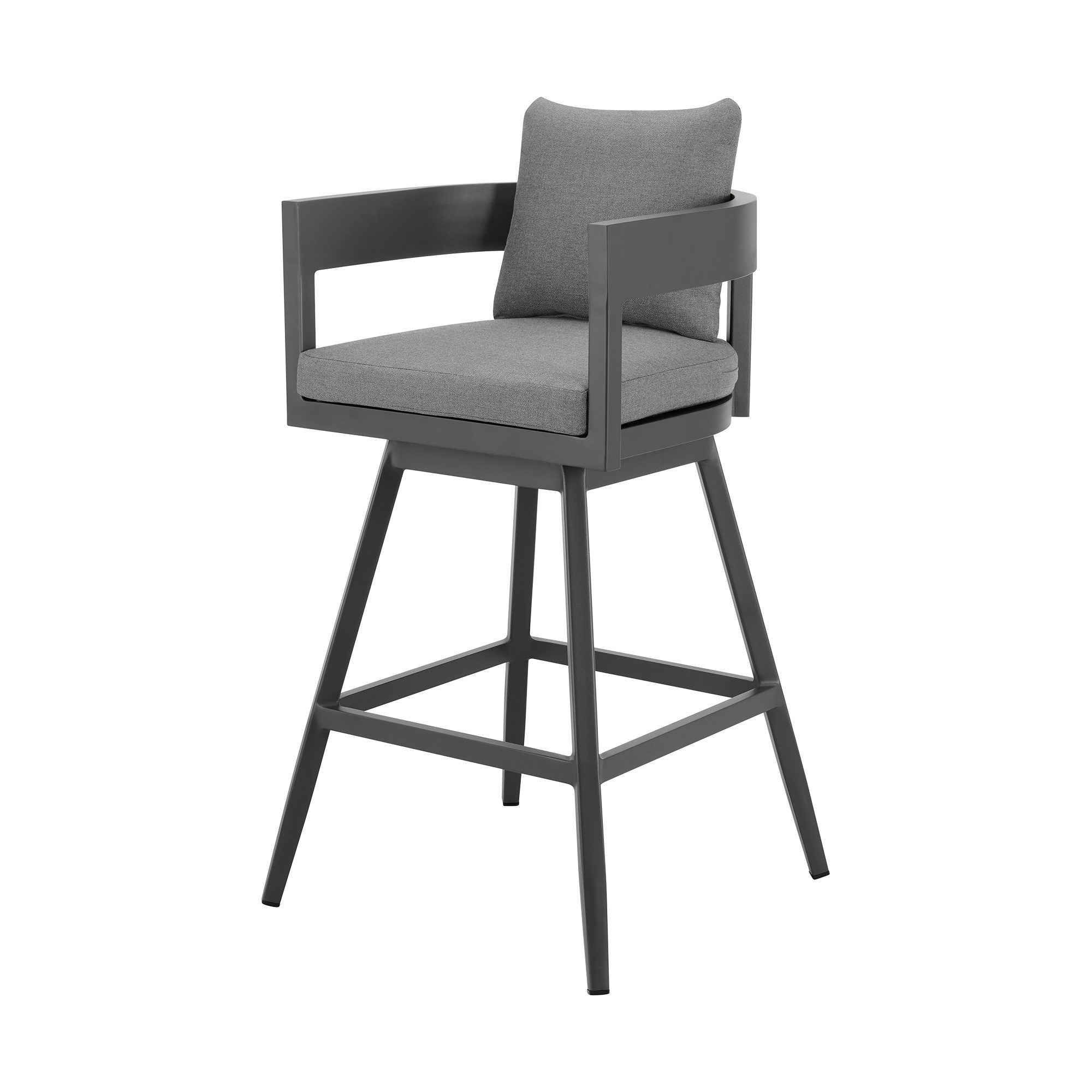 34" Dark Gray Metal Swivel Low back Outdoor Counter Height Bar chair with Footrest - GreatEagleInc