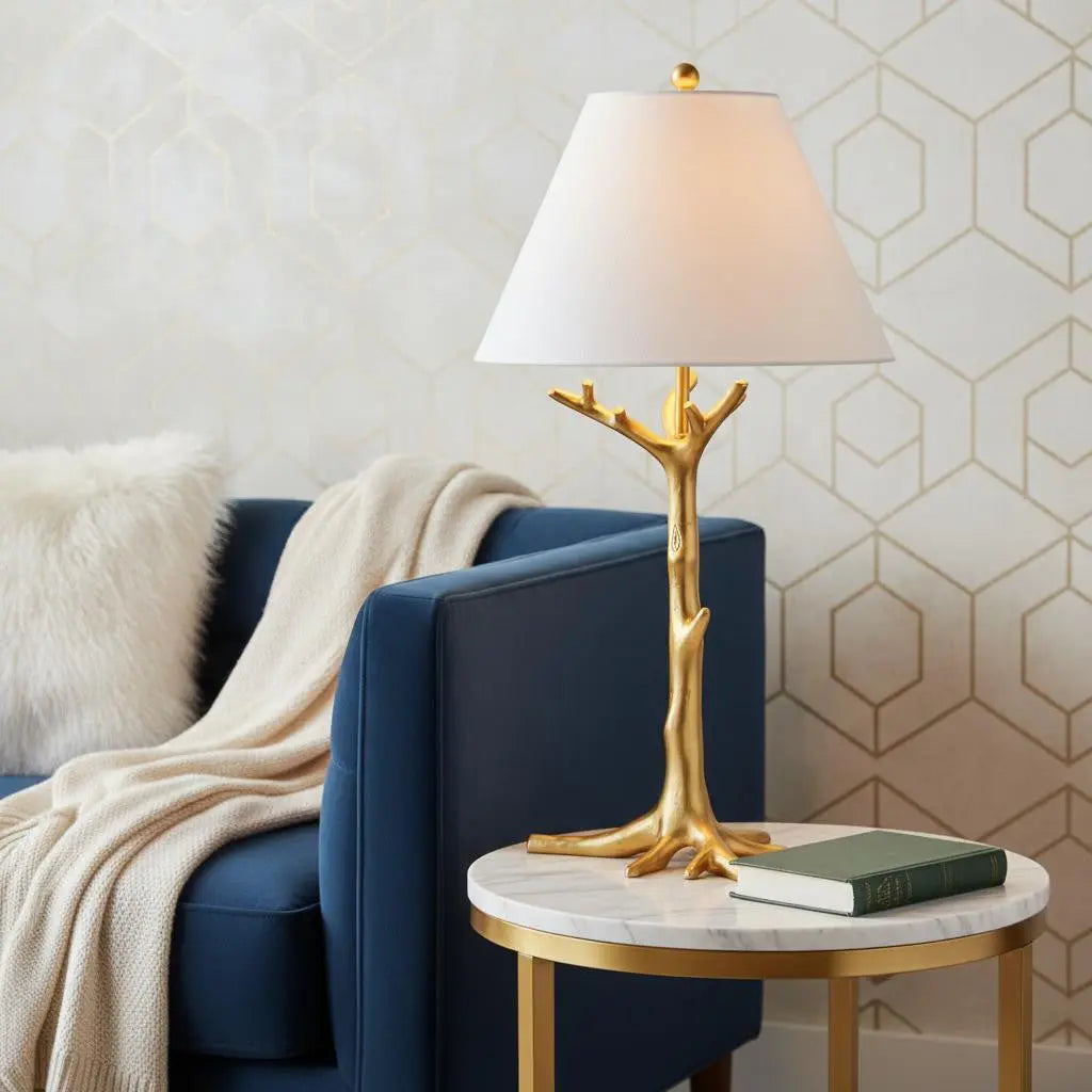 34" Gold Novelty Table Lamp With Empire Shade Homeroots Lighting