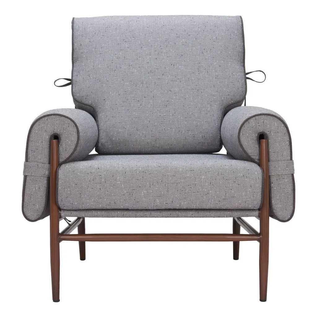 34" Gray And Brown Upholstered Arm Chair Homeroots Living Room