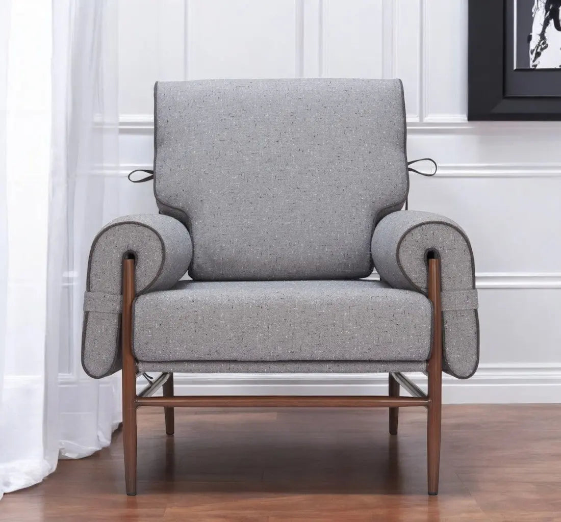 34" Gray And Brown Upholstered Arm Chair Homeroots Living Room