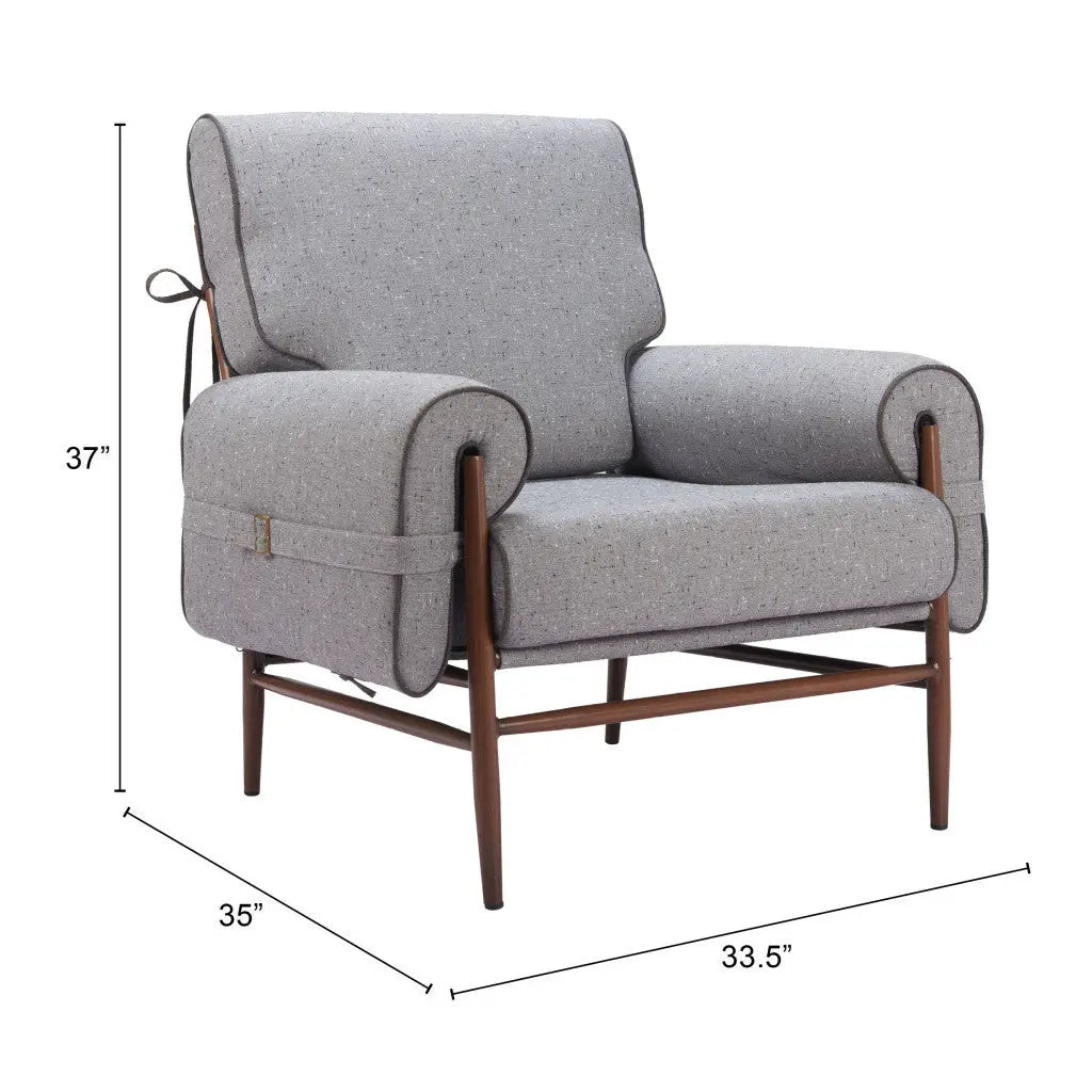 34" Gray And Brown Upholstered Arm Chair Homeroots Living Room