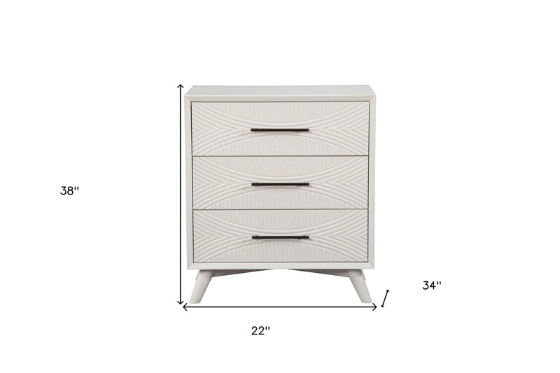 34" White Carved Geometric Solid Wood Three Drawer Dresser - GreatEagleInc