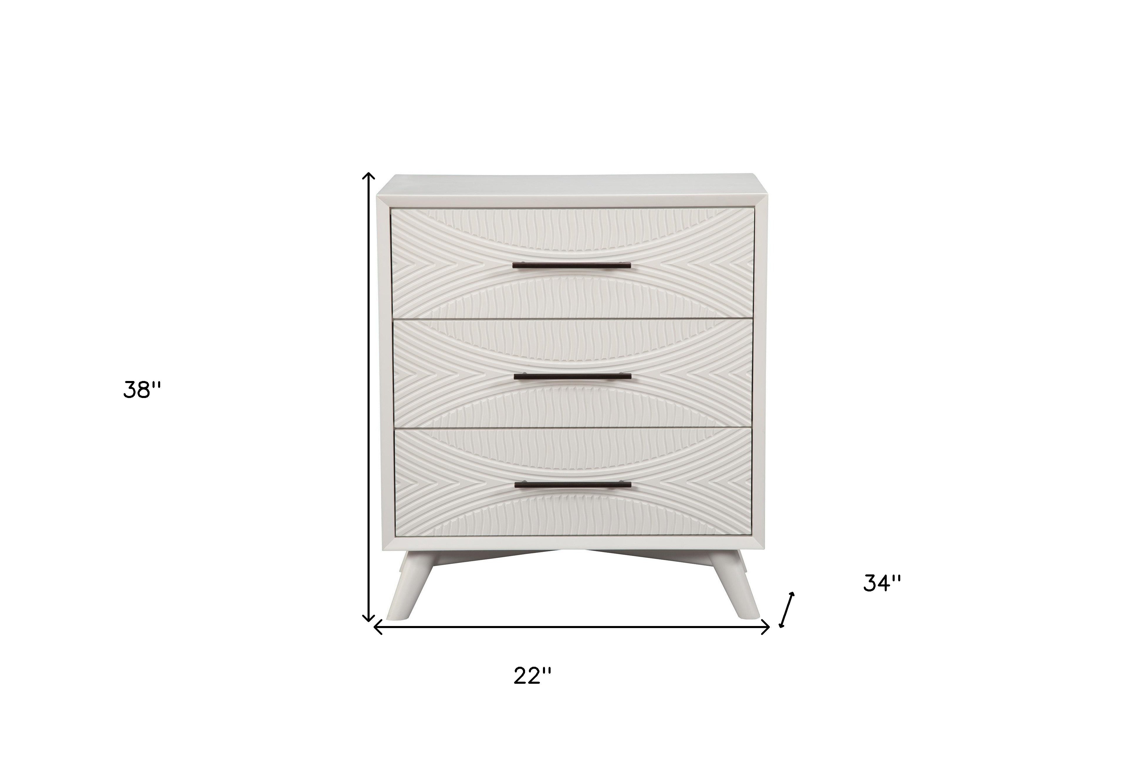 34" White Carved Geometric Solid Wood Three Drawer Dresser - GreatEagleInc