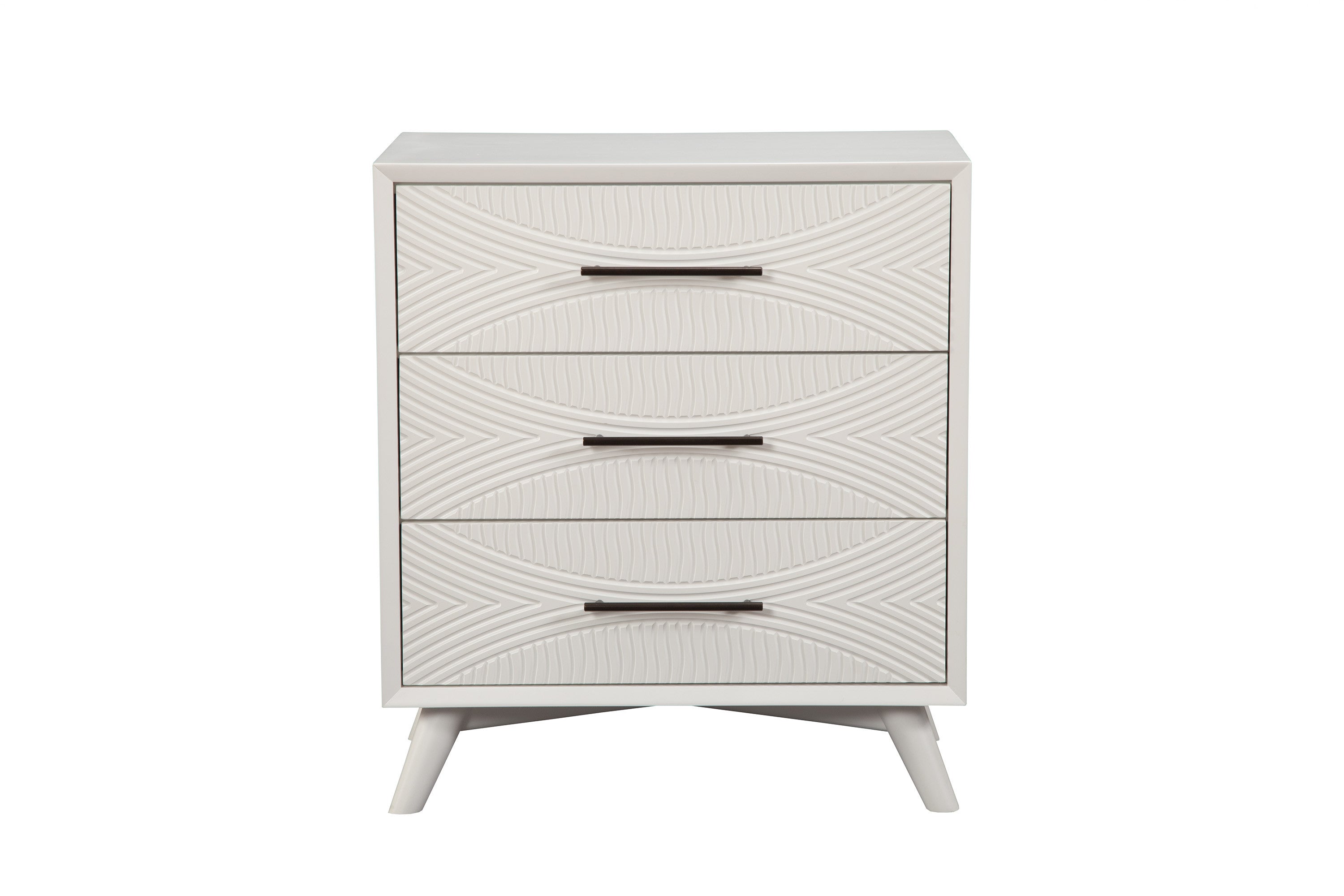 34" White Carved Geometric Solid Wood Three Drawer Dresser - GreatEagleInc