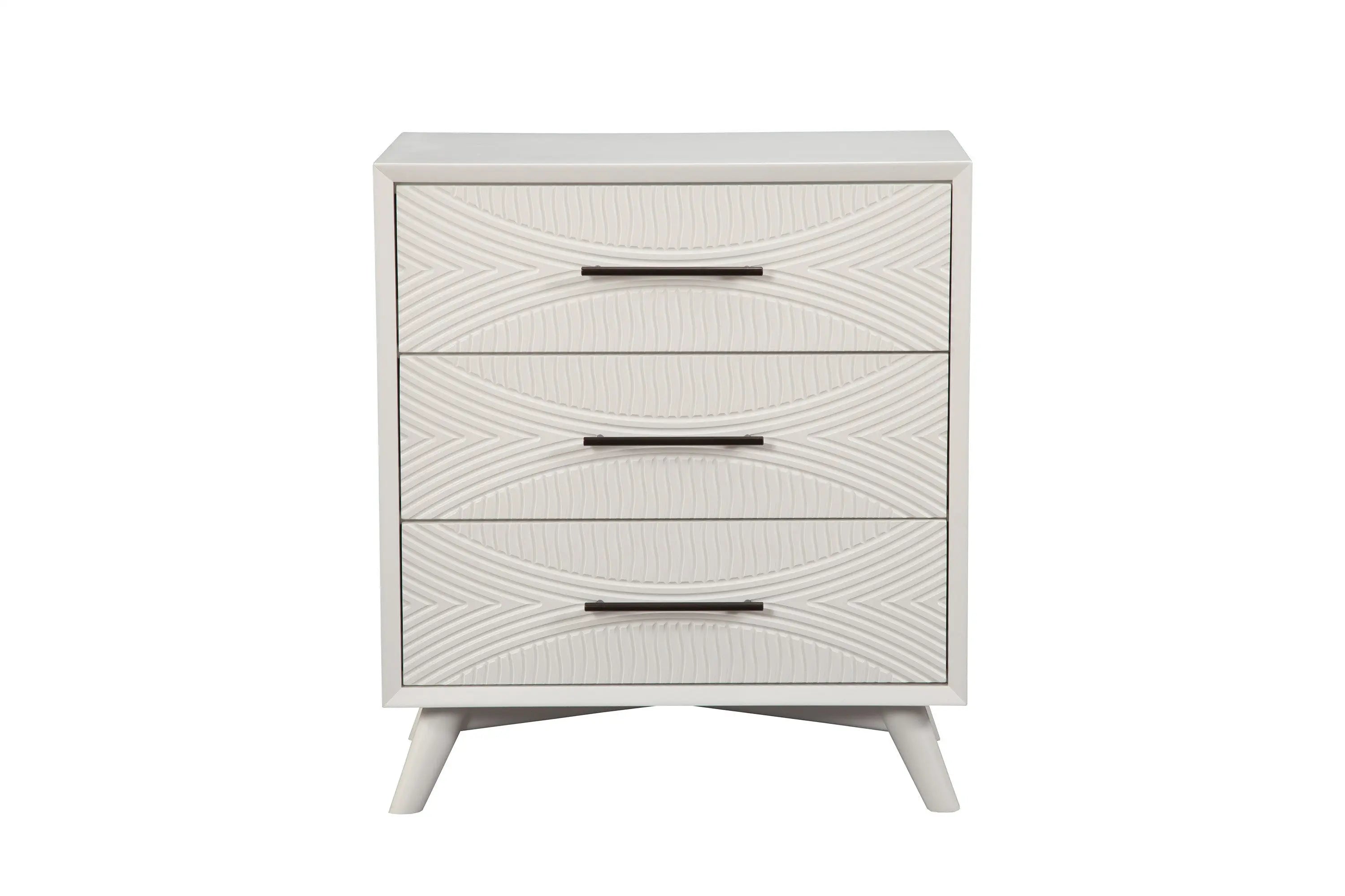 34" White Carved Geometric Solid Wood Three Drawer Dresser - GreatEagleInc