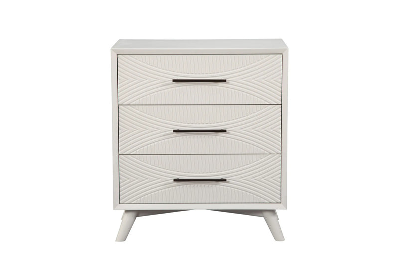 34" White Carved Geometric Solid Wood Three Drawer Dresser - GreatEagleInc