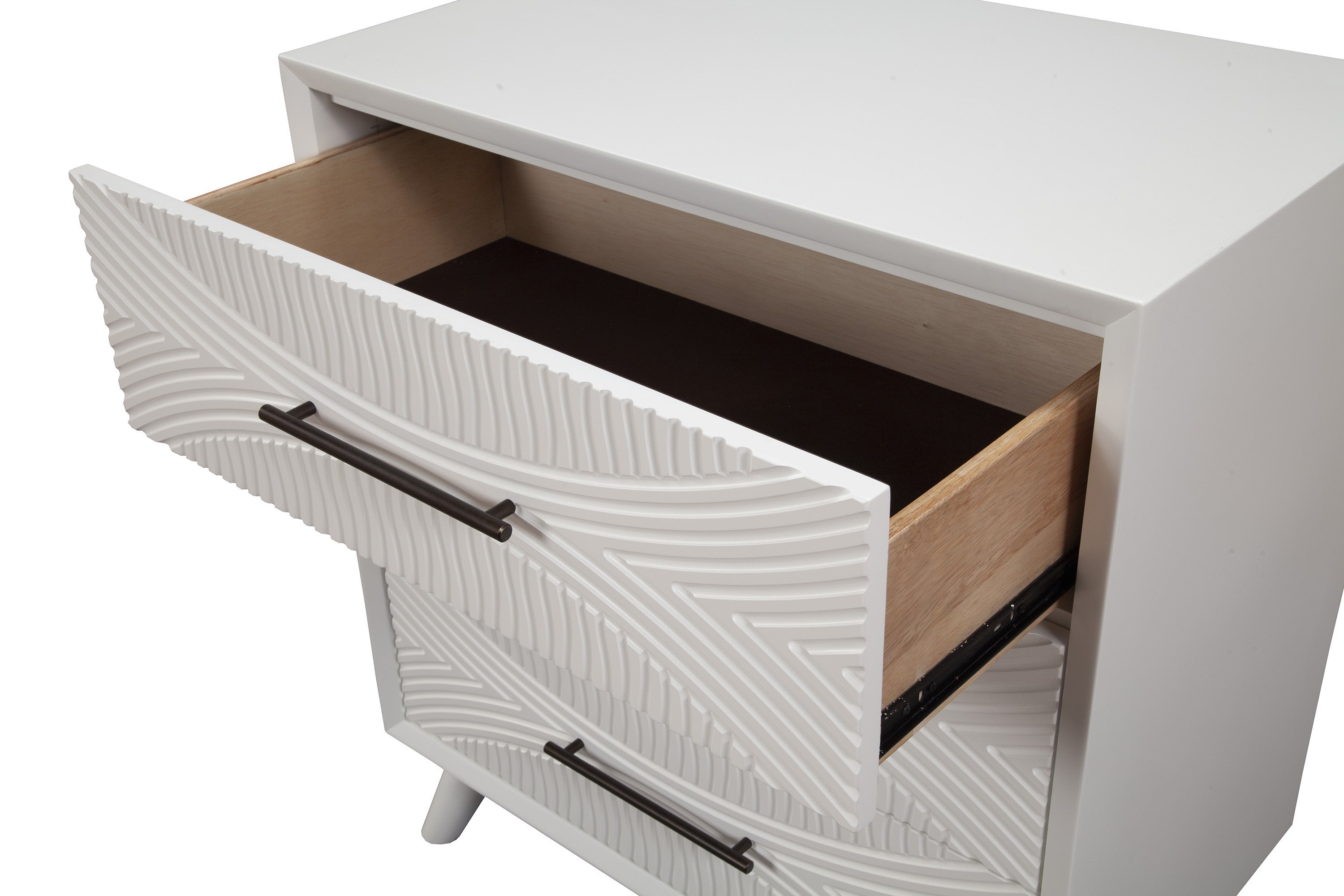 34" White Carved Geometric Solid Wood Three Drawer Dresser - GreatEagleInc
