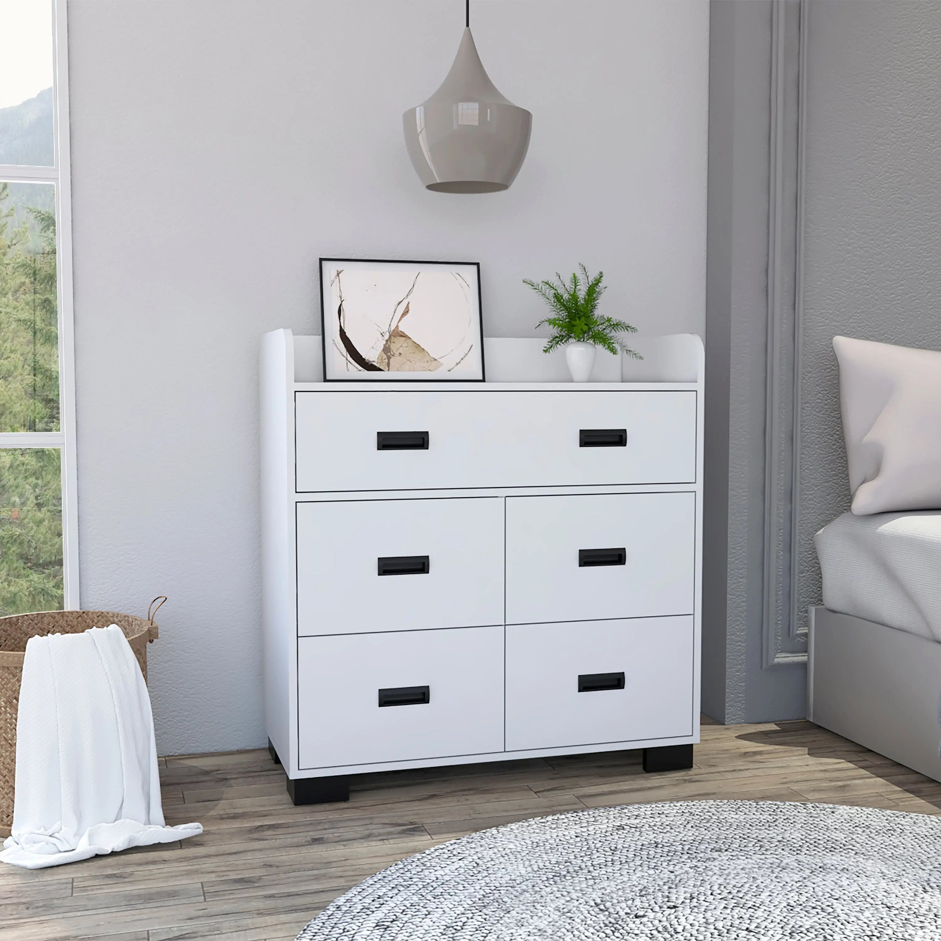 34" White Five Drawer Dresser Homeroots Bed & Bath