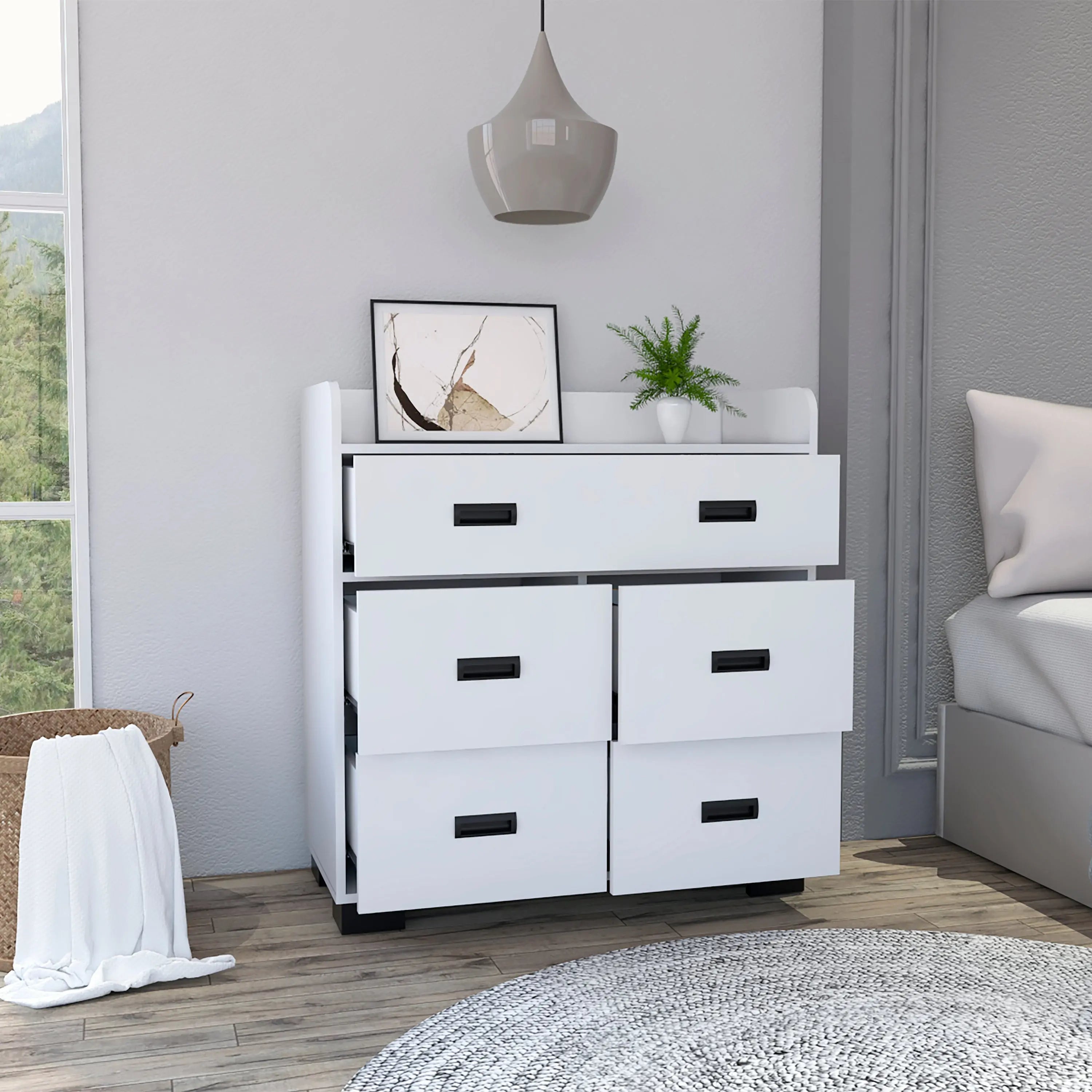 34" White Five Drawer Dresser Homeroots Bed & Bath