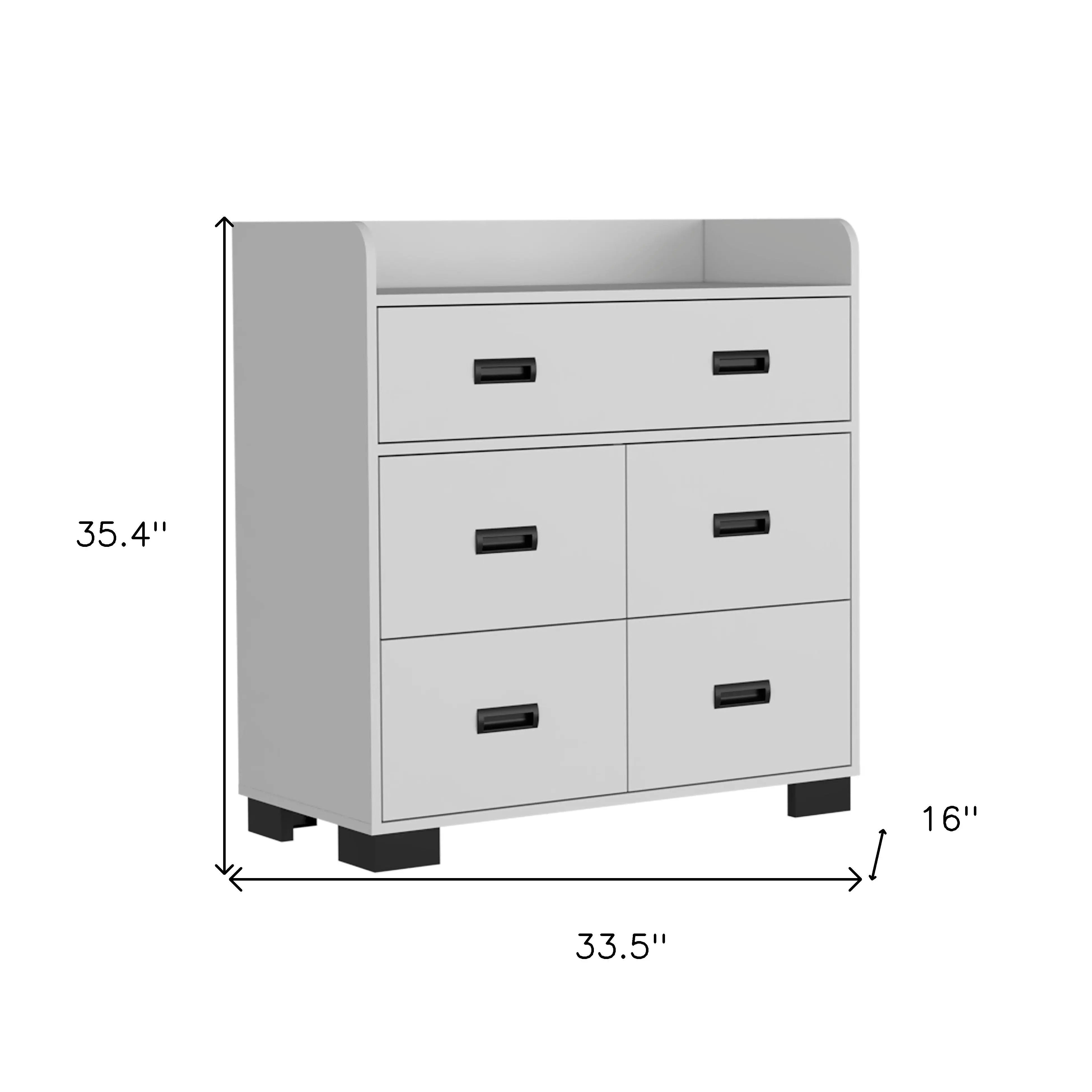 34" White Five Drawer Dresser Homeroots Bed & Bath