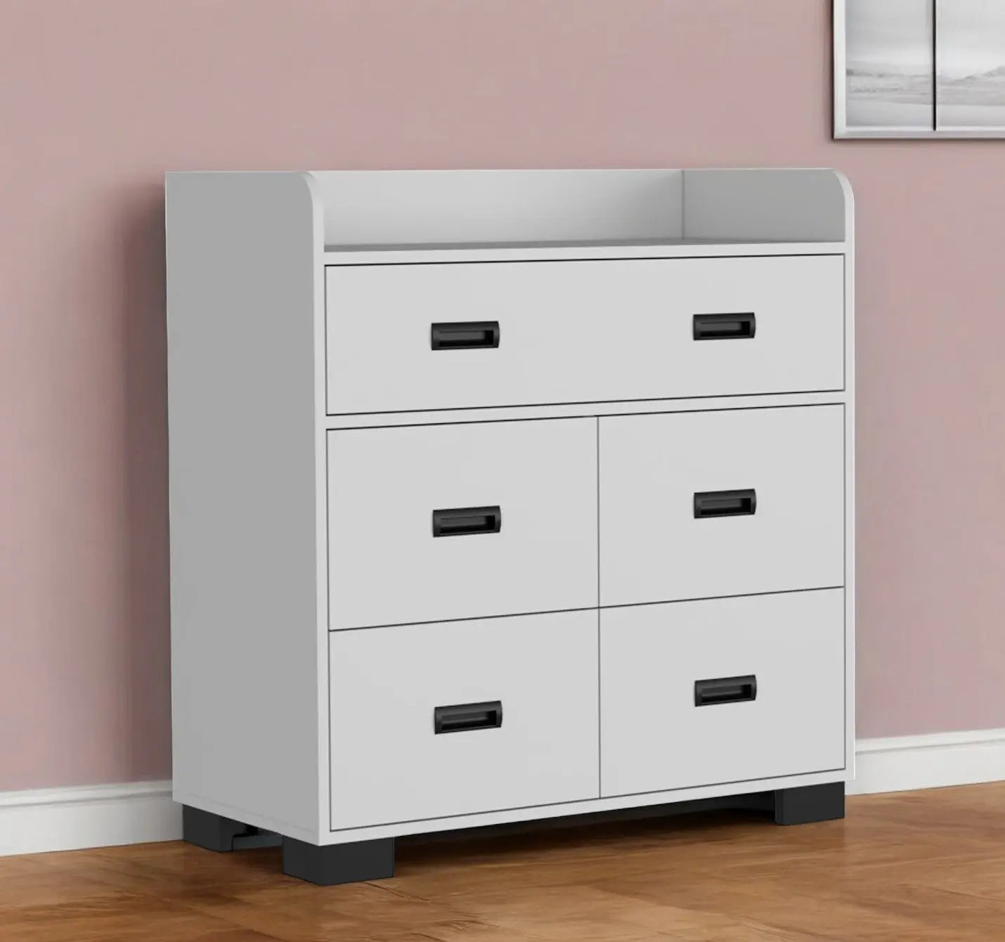 34" White Five Drawer Dresser Homeroots Bed & Bath