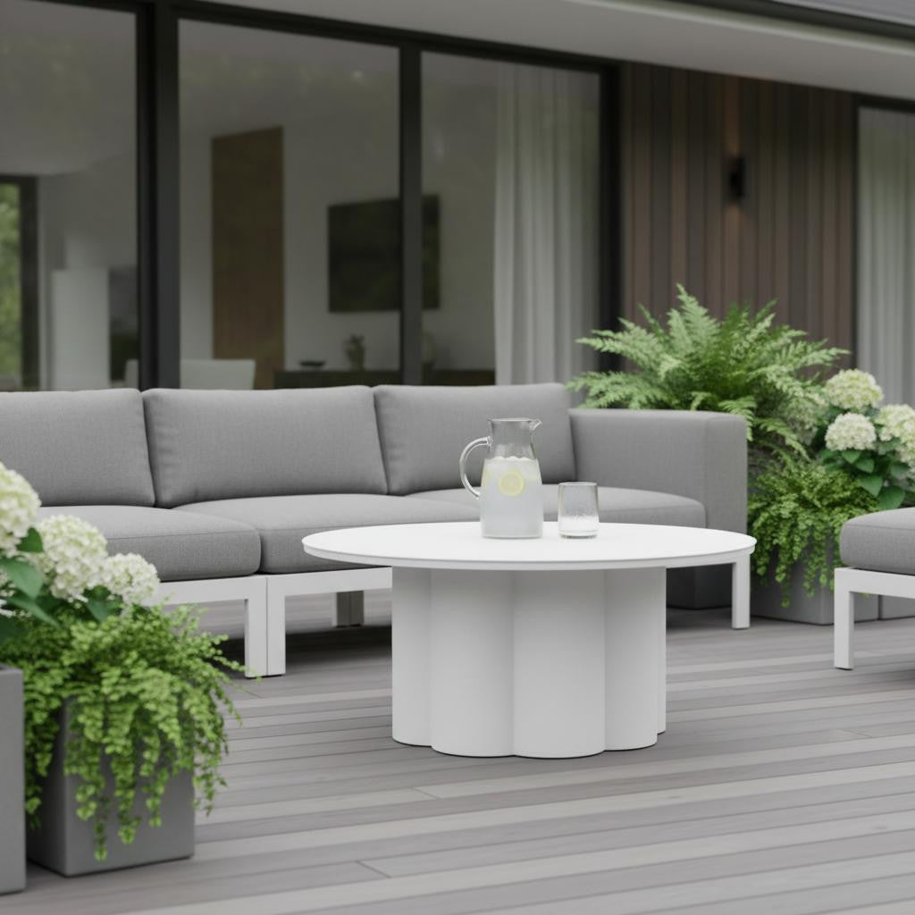 34" White Rounded Aluminum Outdoor Coffee Table - GreatEagleInc