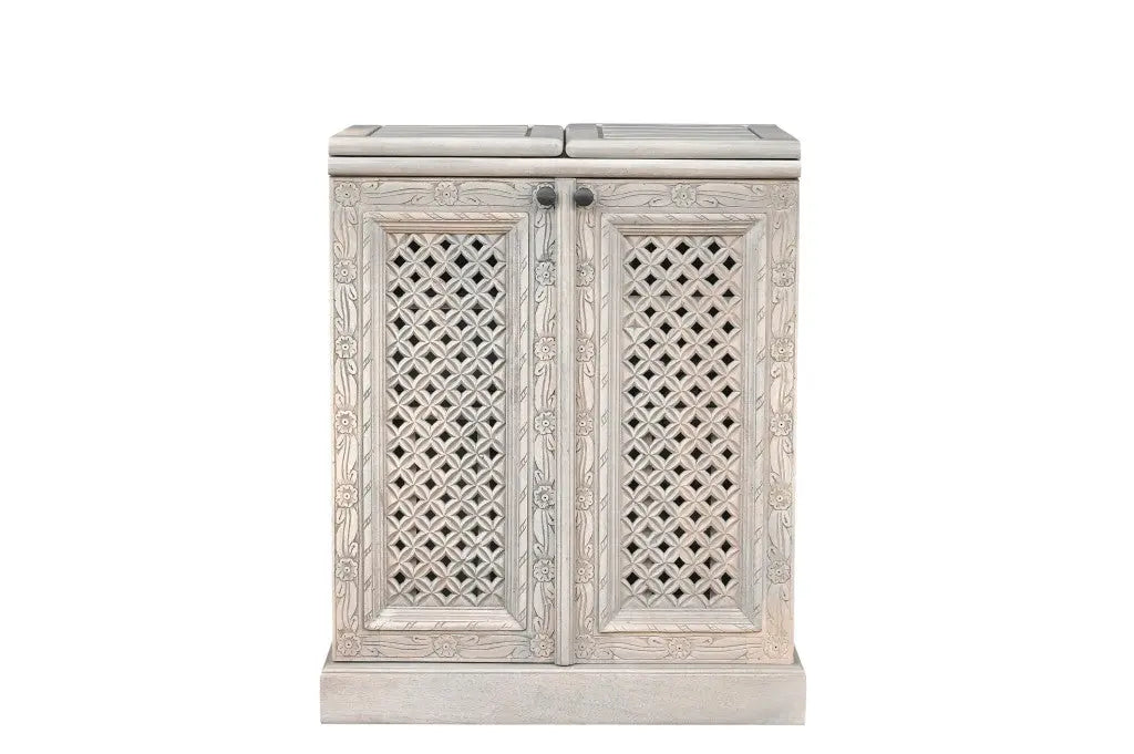 34" White Solid Wood Carved Floral Bar Cabinet With Two Doors And One Drawer Homeroots Kitchen & Dining