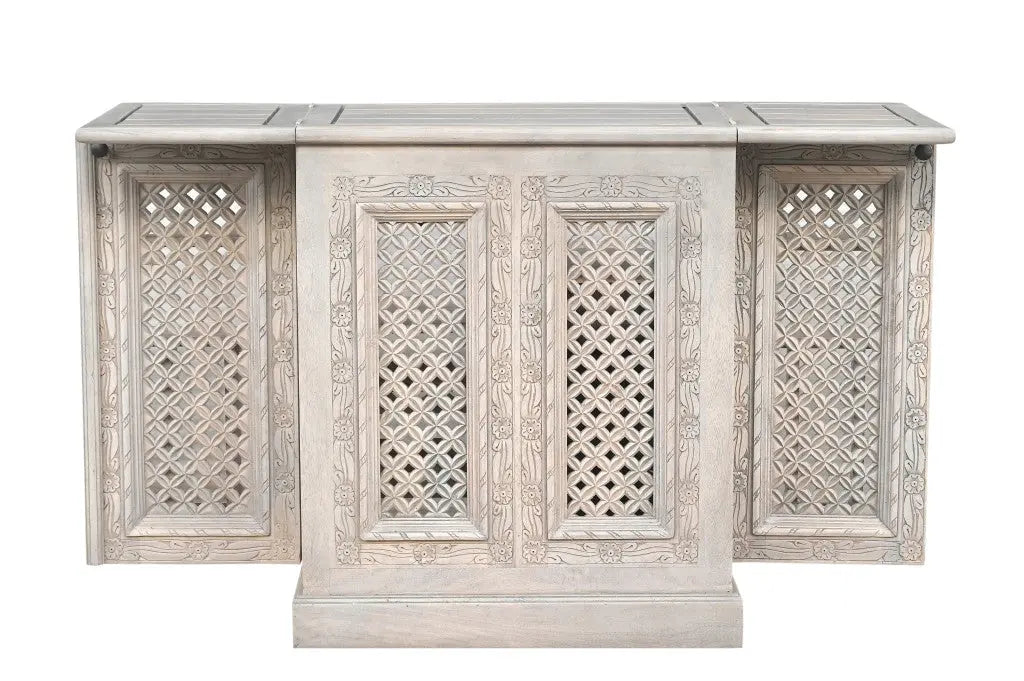 34" White Solid Wood Carved Floral Bar Cabinet With Two Doors And One Drawer Homeroots Kitchen & Dining