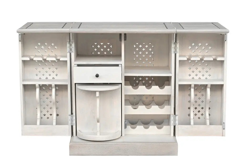 34" White Solid Wood Carved Floral Bar Cabinet With Two Doors And One Drawer Homeroots Kitchen & Dining