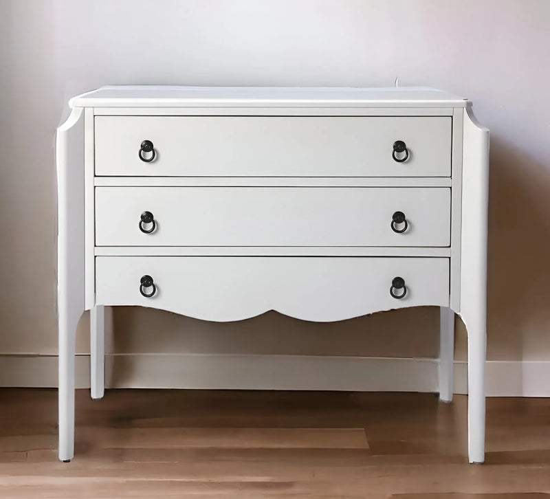 34" White Solid and Manufactured Wood Three Drawer Standard Chest Homeroots Bed & Bath