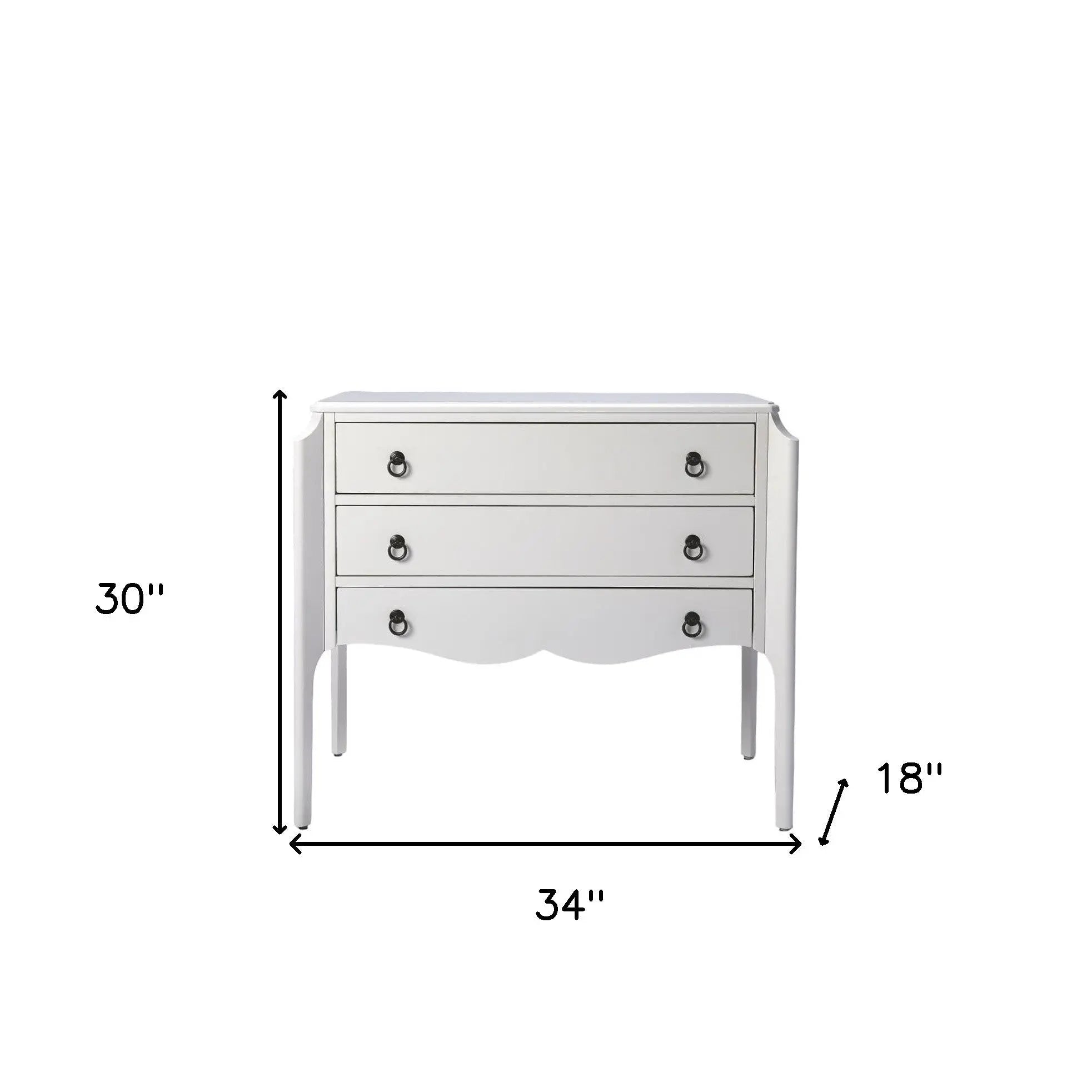 34" White Solid and Manufactured Wood Three Drawer Standard Chest Homeroots Bed & Bath