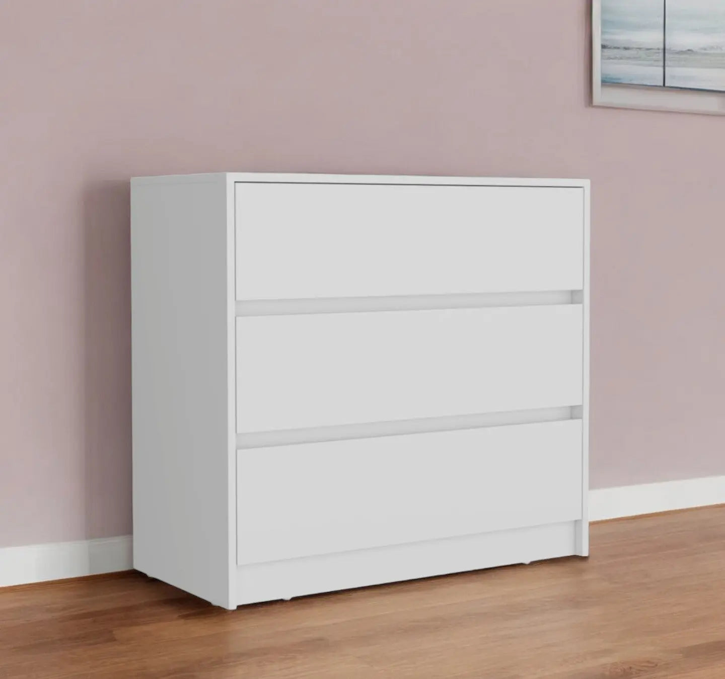 34" White Three Drawer Dresser Homeroots Bed & Bath