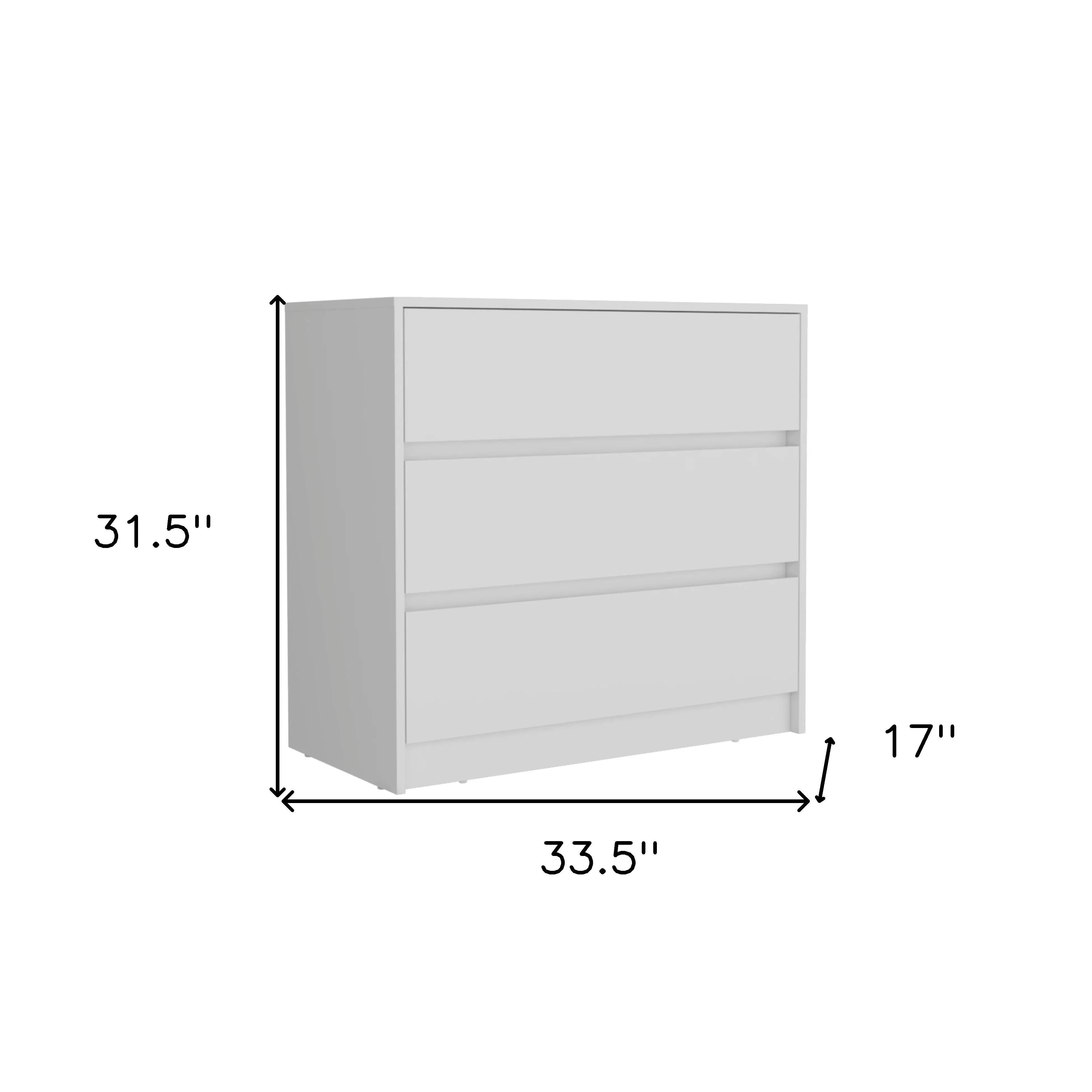 34" White Three Drawer Dresser Homeroots Bed & Bath