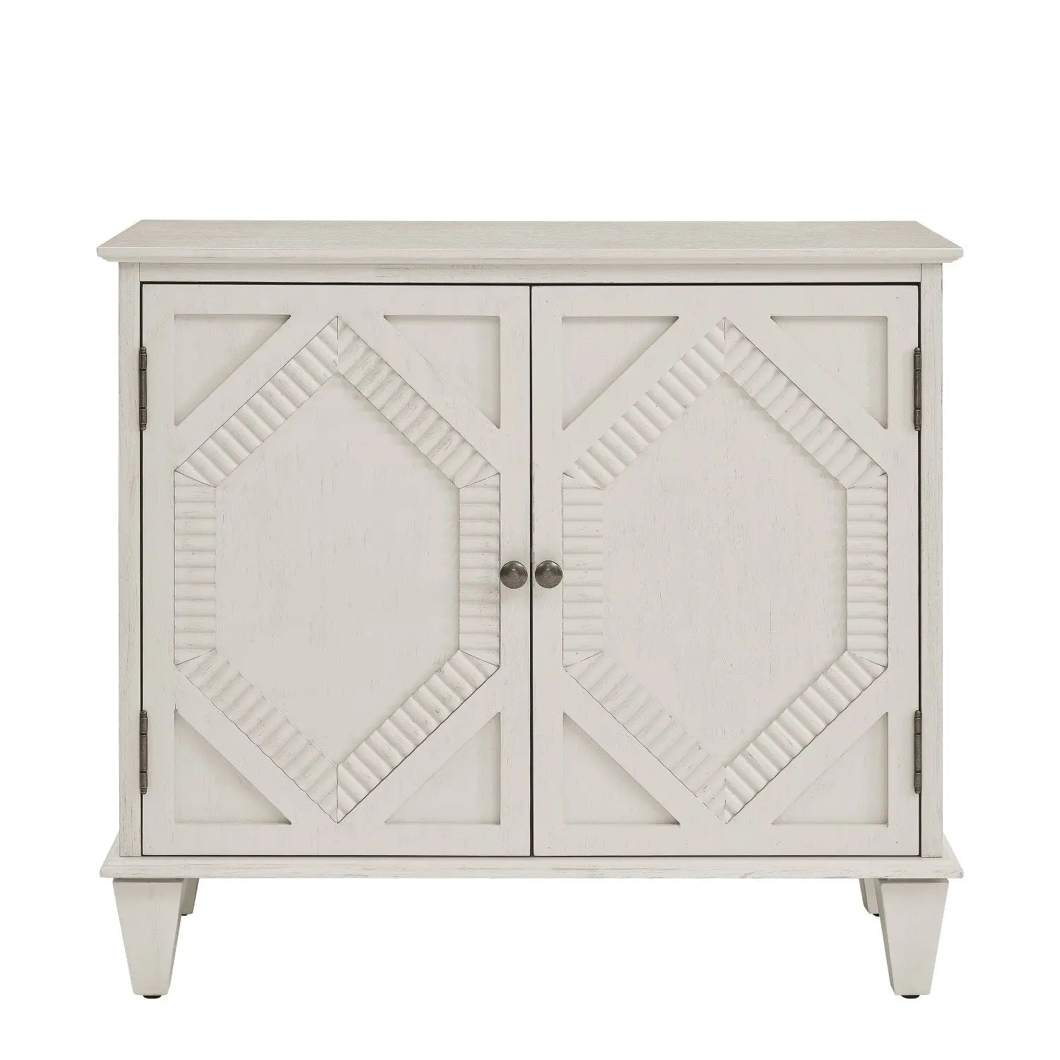 34" White Wood Carved Geometric Accent Cabinet With Two Doors Homeroots Kitchen & Dining